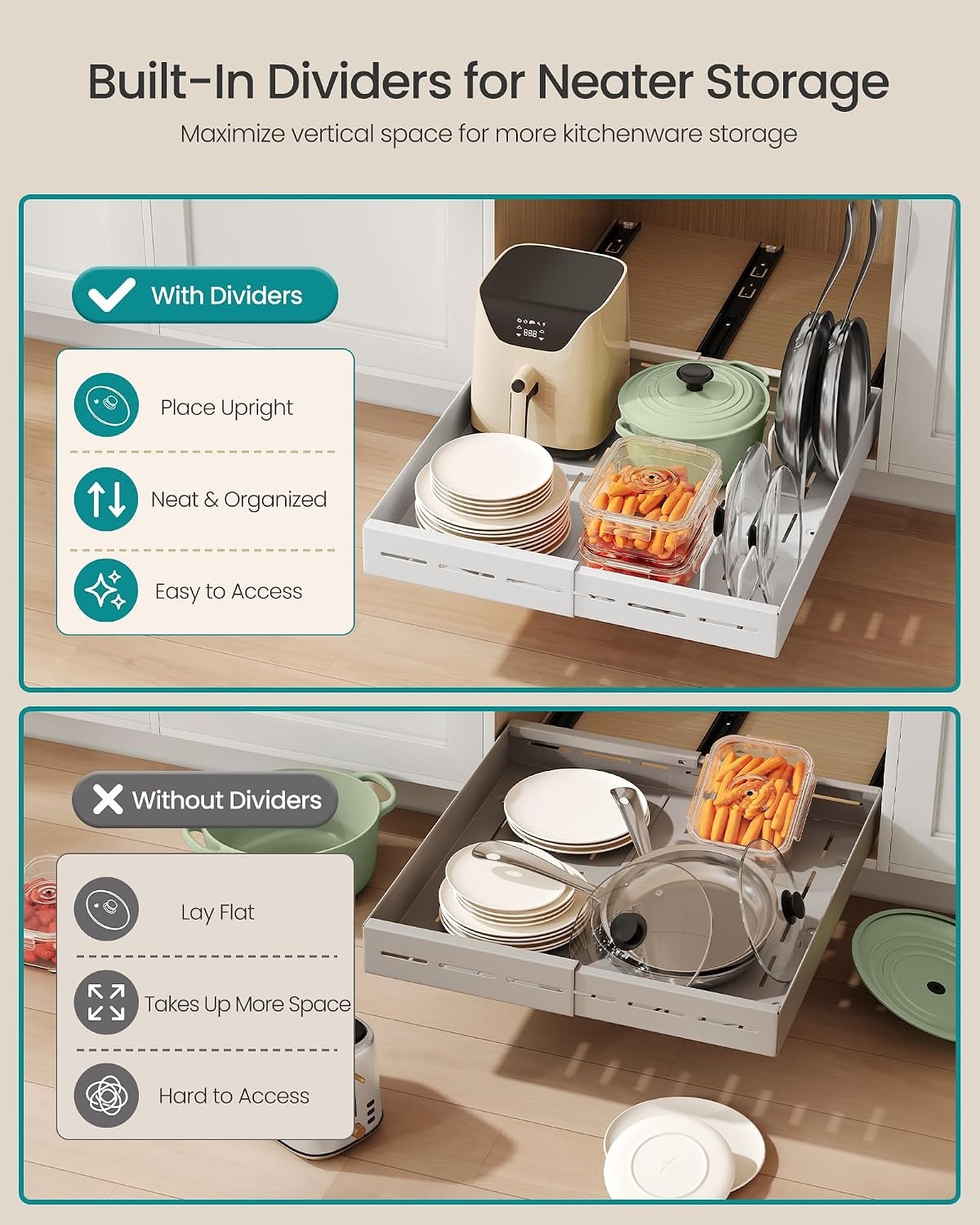 image:imageSONGMICS Expandable Pull Out Cabinet Organizer 21 Deep 3 Rail SlideMatte White