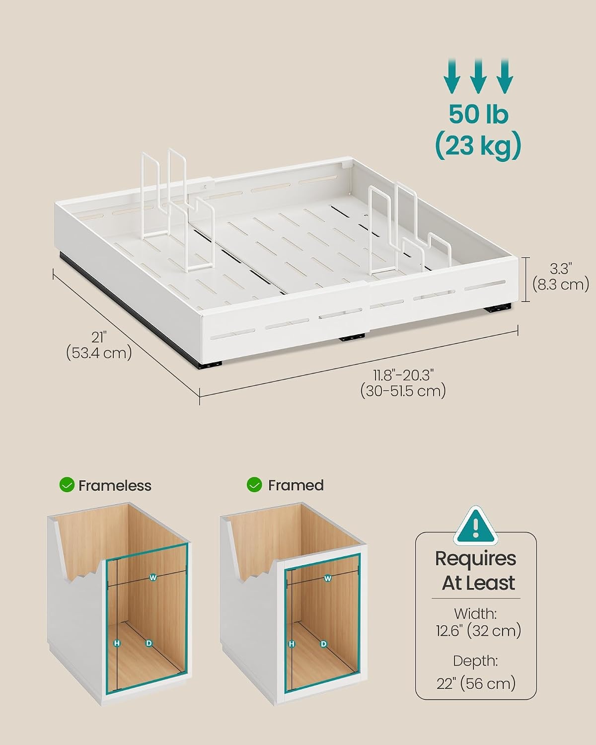 image:imageSONGMICS Expandable Pull Out Cabinet Organizer 21 Deep 3 Rail SlideMatte White