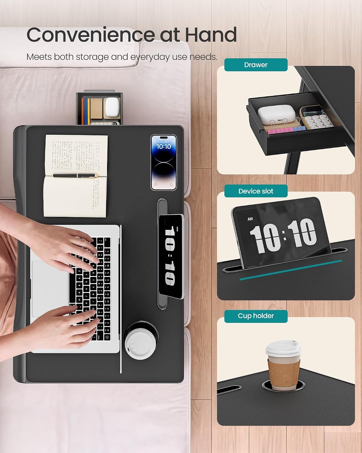 image:imageSONGMICS Foldable Lap Desk Portable Bed Desk Table Tray wCup Holder TrayBlack