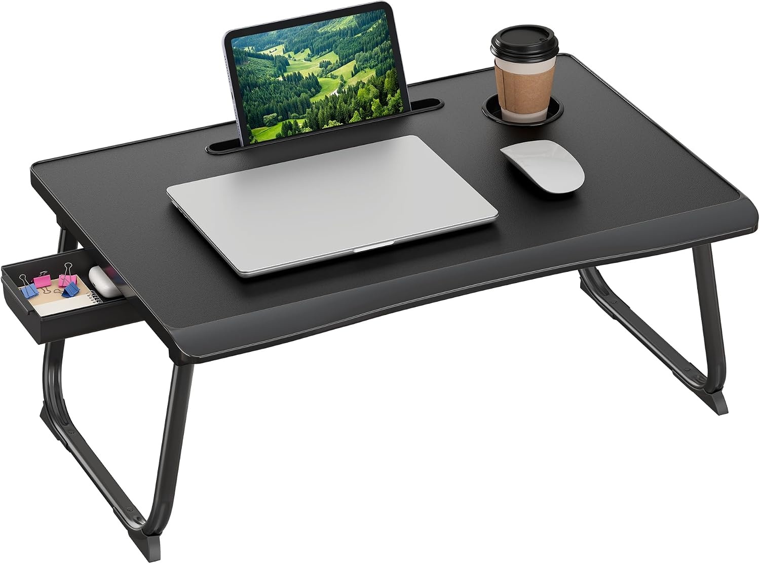 image:imageSONGMICS Foldable Lap Desk Portable Bed Desk Table Tray wCup Holder TrayBlack