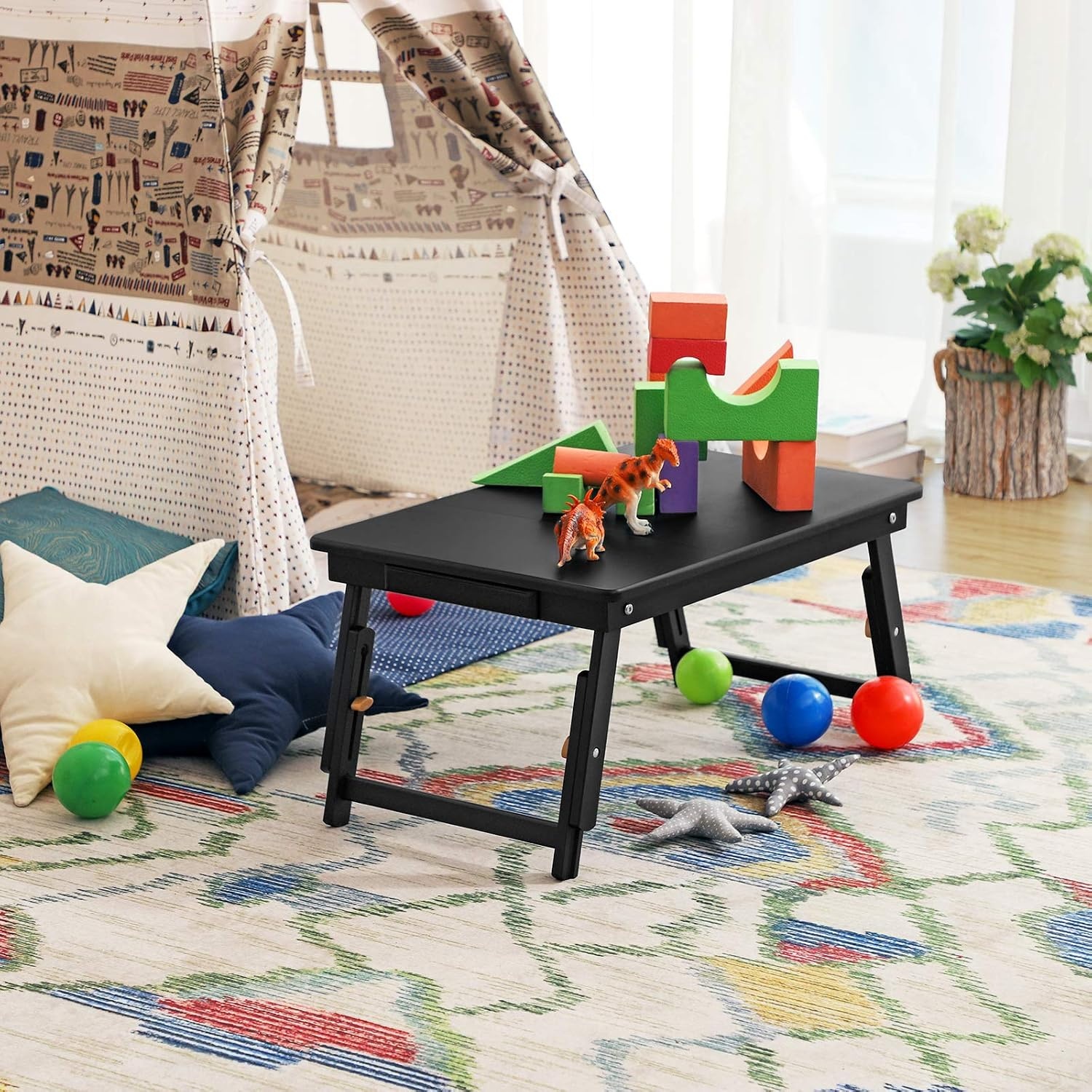 image:imageSONGMICS Foldable Lap Desk Portable Bed Desk Table Tray wCup Holder TrayBlack