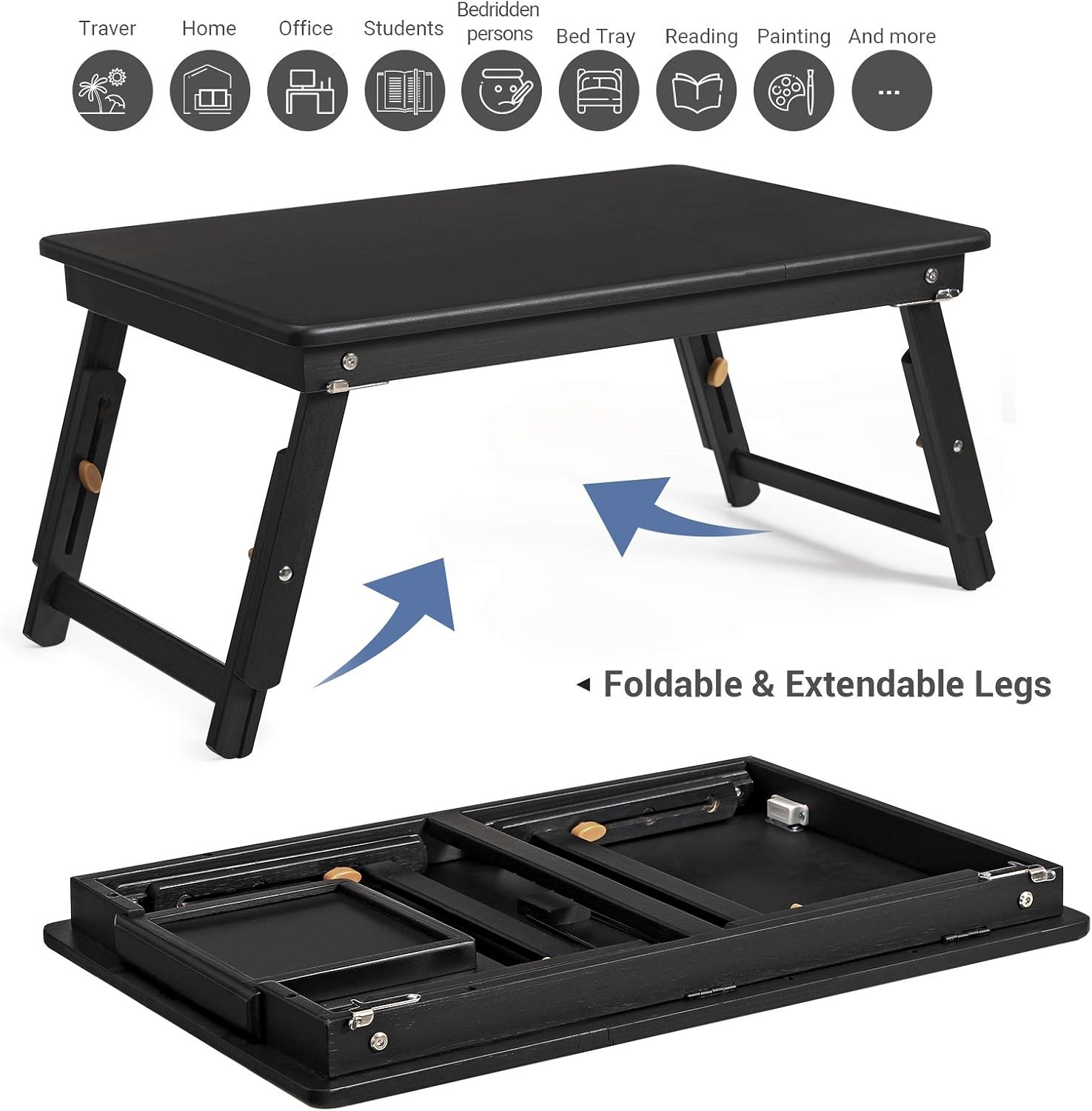 image:imageSONGMICS Foldable Lap Desk Portable Bed Desk Table Tray wCup Holder TrayBlack