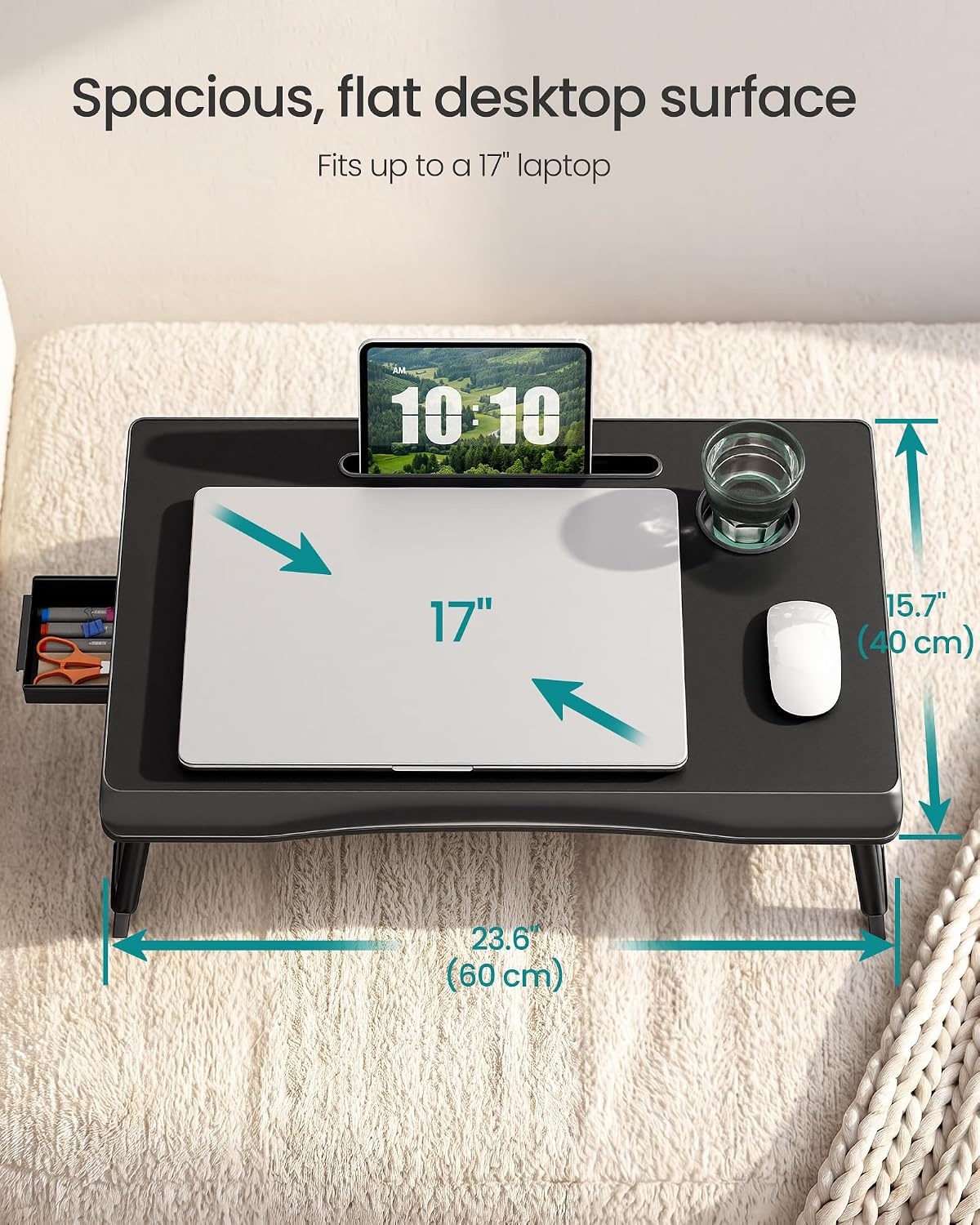 image:imageSONGMICS Foldable Lap Desk Portable Bed Desk Table Tray wCup Holder TrayBlack