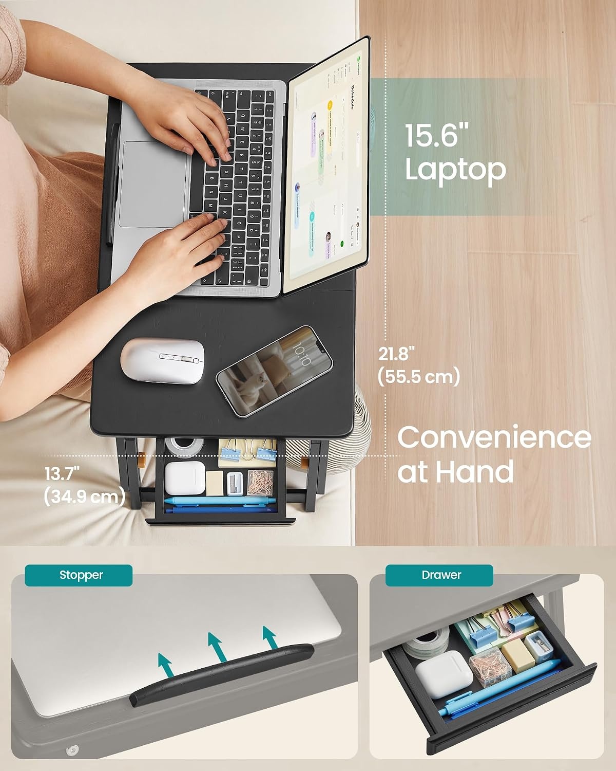 image:imageSONGMICS Foldable Lap Desk Portable Bed Desk Table Tray wCup Holder TrayBlack