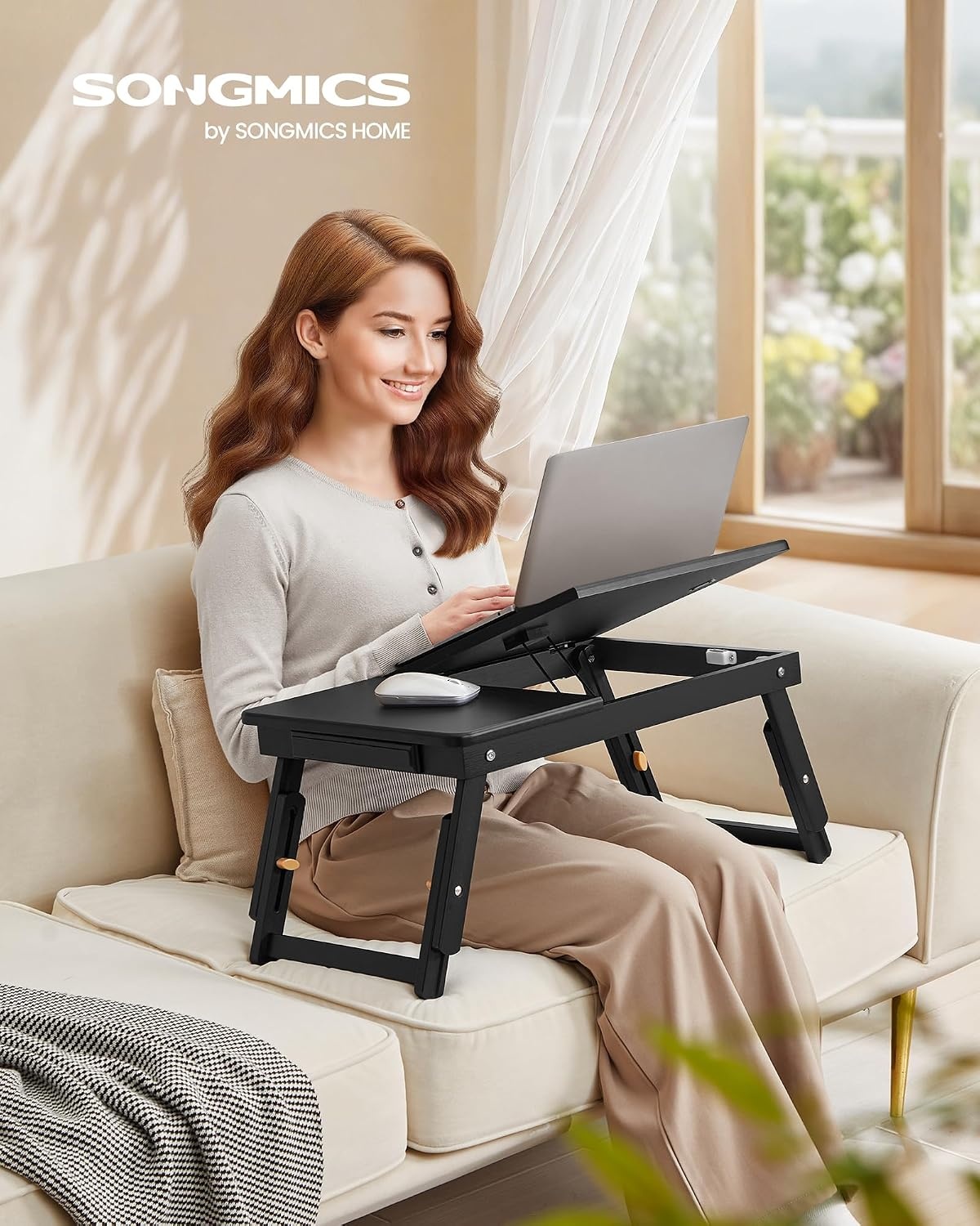 image:imageSONGMICS Foldable Lap Desk Portable Bed Desk Table Tray wCup Holder TrayBlack