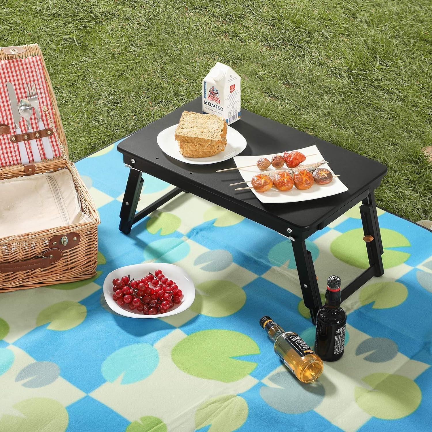 image:imageSONGMICS Foldable Lap Desk Portable Bed Desk Table Tray wCup Holder TrayBlack