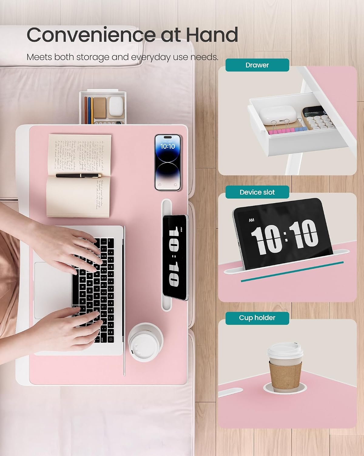 image:imageSONGMICS Foldable Lap Desk Portable Bed Desk Table Tray wCup Holder TrayJelly Pink