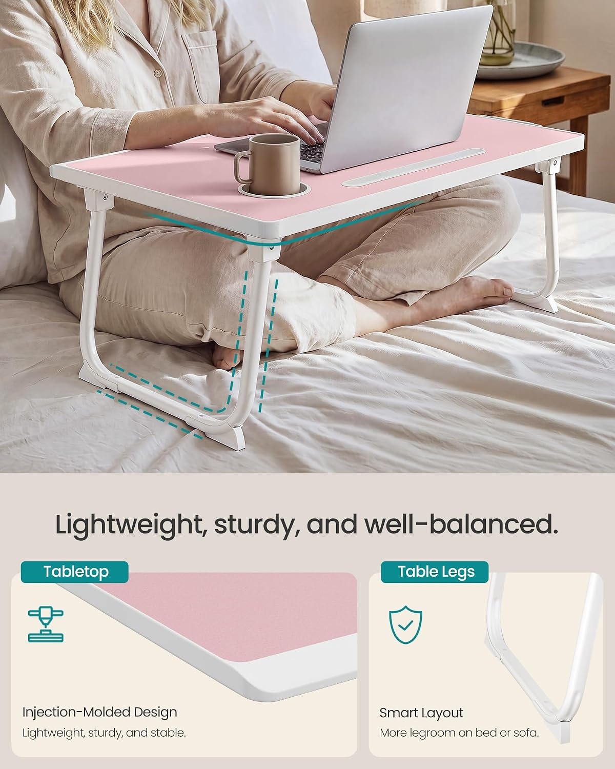 image:imageSONGMICS Foldable Lap Desk Portable Bed Desk Table Tray wCup Holder TrayJelly Pink
