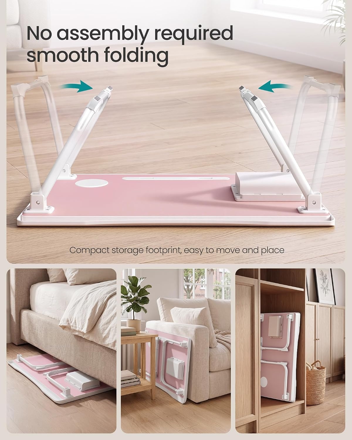 image:imageSONGMICS Foldable Lap Desk Portable Bed Desk Table Tray wCup Holder TrayJelly Pink