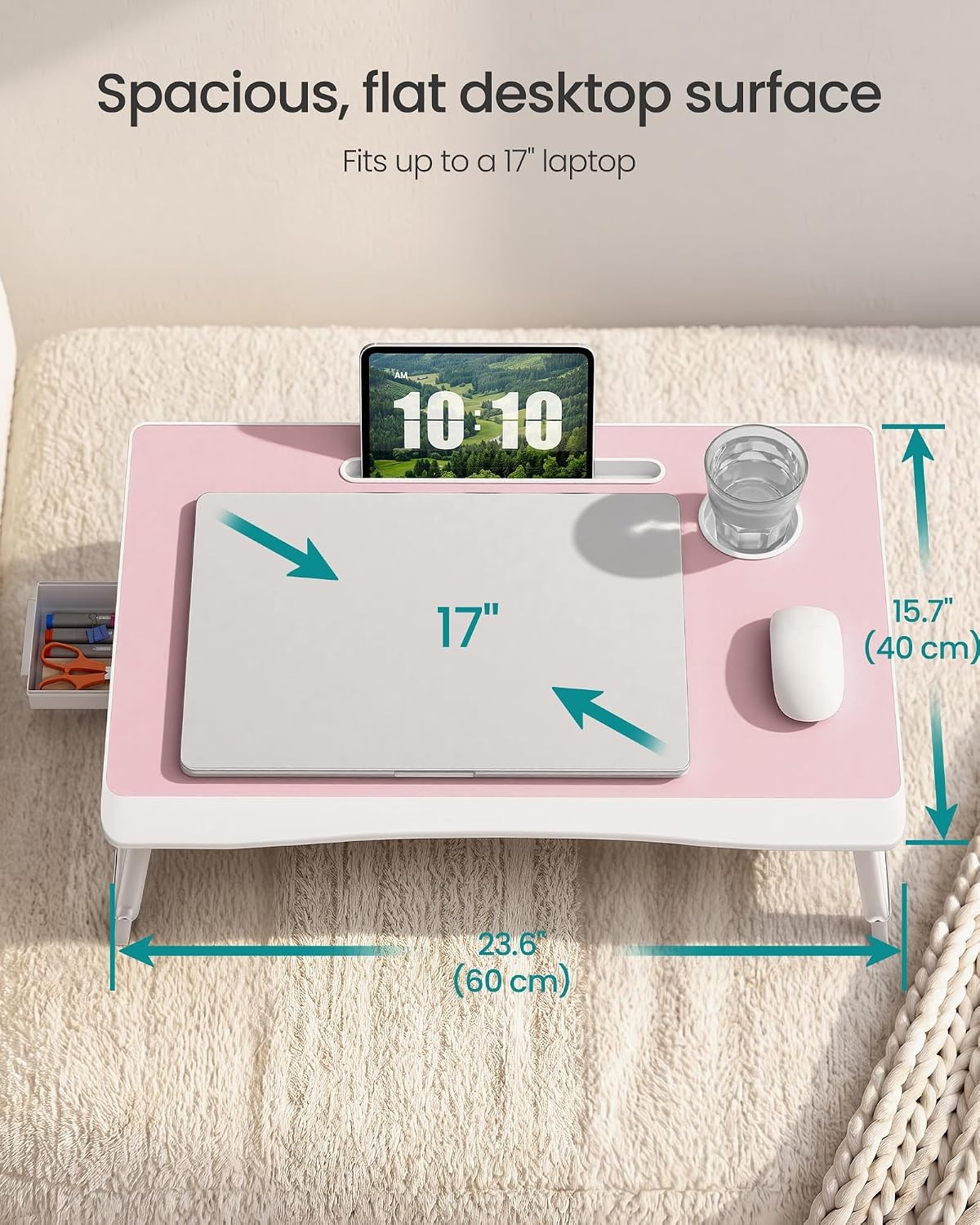 image:imageSONGMICS Foldable Lap Desk Portable Bed Desk Table Tray wCup Holder TrayJelly Pink