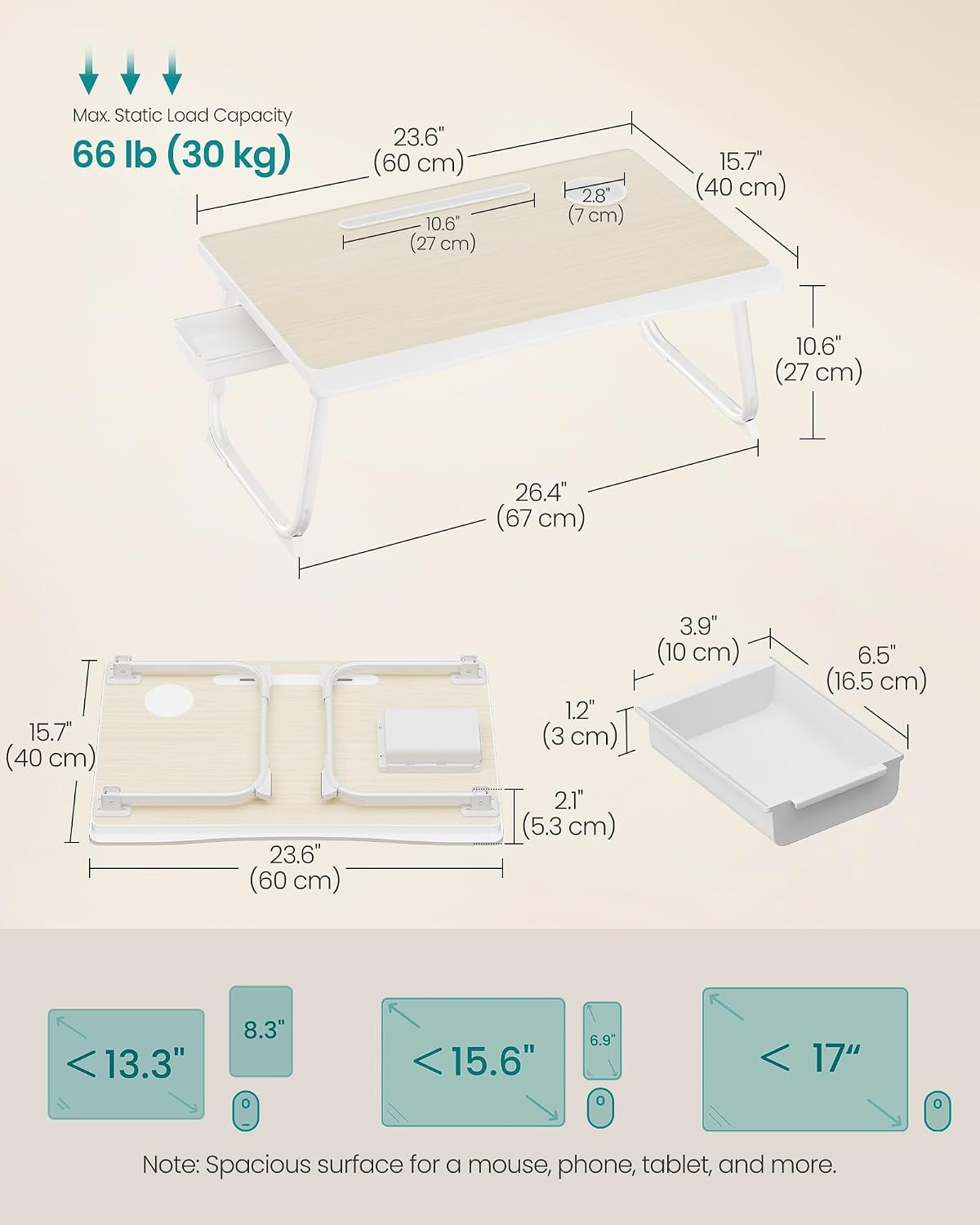 image:imageSONGMICS Foldable Lap Desk Portable Bed Desk Table Tray wCup Holder TrayNatural