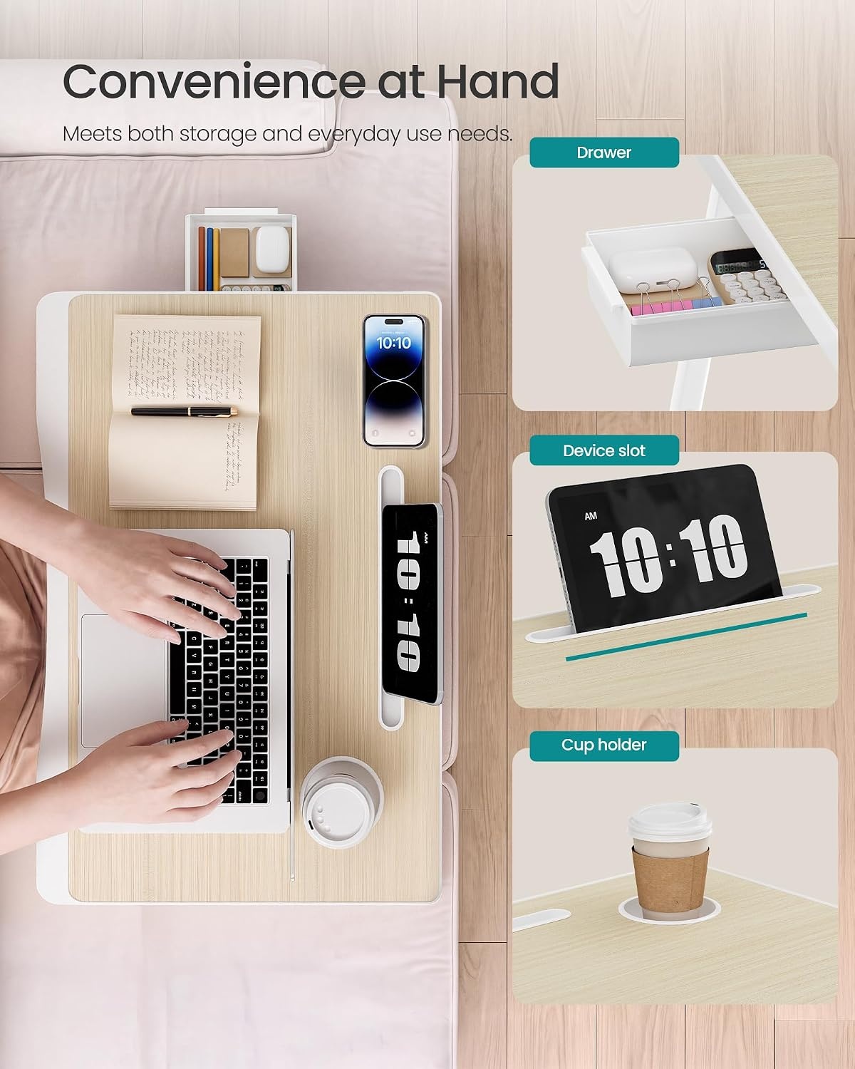 image:imageSONGMICS Foldable Lap Desk Portable Bed Desk Table Tray wCup Holder TrayNatural