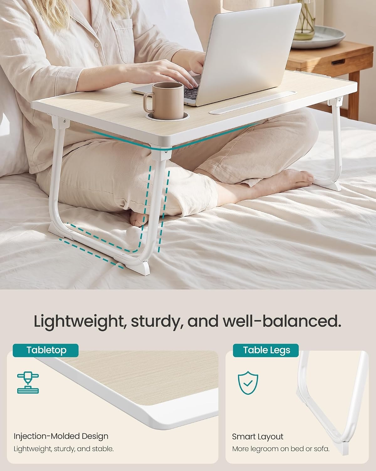 image:imageSONGMICS Foldable Lap Desk Portable Bed Desk Table Tray wCup Holder TrayNatural