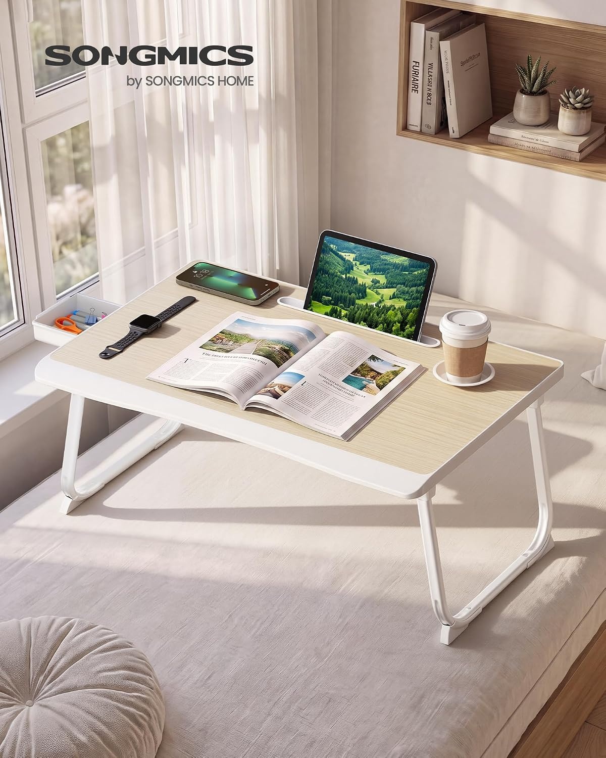 image:imageSONGMICS Foldable Lap Desk Portable Bed Desk Table Tray wCup Holder TrayNatural