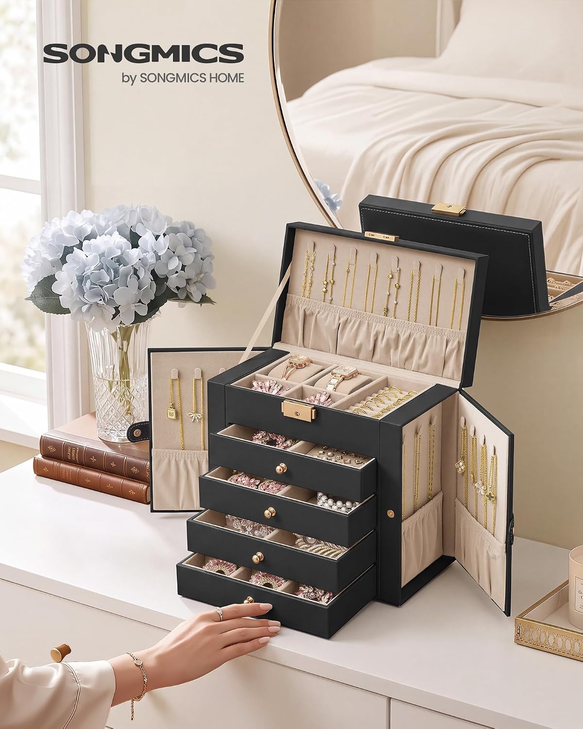 image:imageSONGMICS Jewelry Box for Women 3Tier Jewelry Organizer with DrawersBlack
