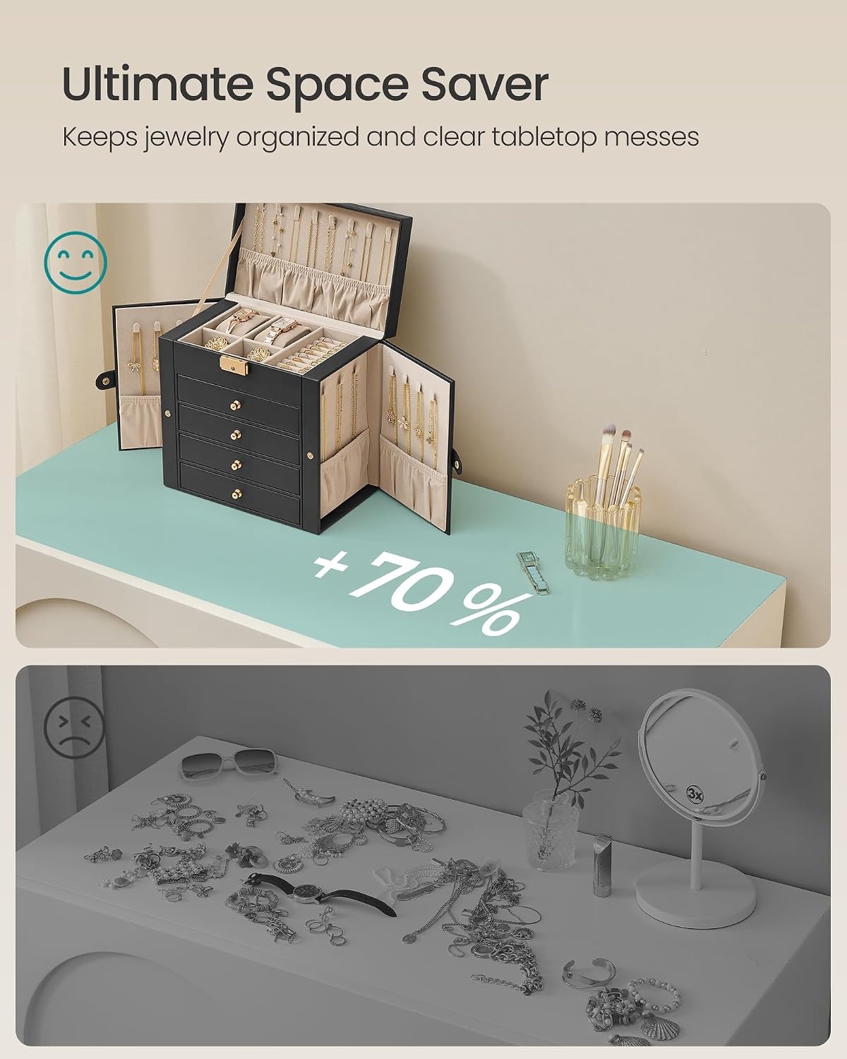 image:imageSONGMICS Jewelry Box for Women 3Tier Jewelry Organizer with DrawersBlack