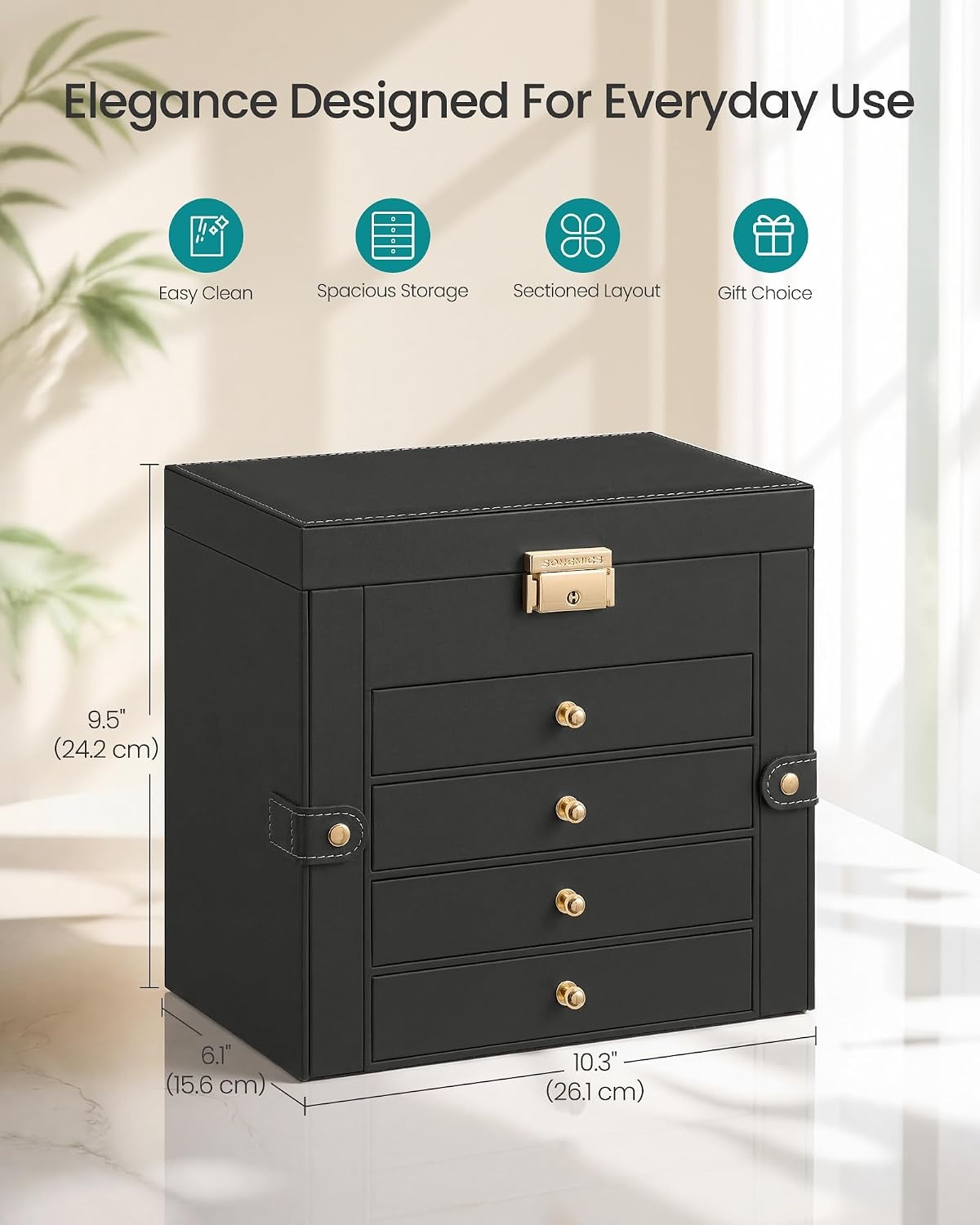 image:imageSONGMICS Jewelry Box for Women 3Tier Jewelry Organizer with DrawersBlack