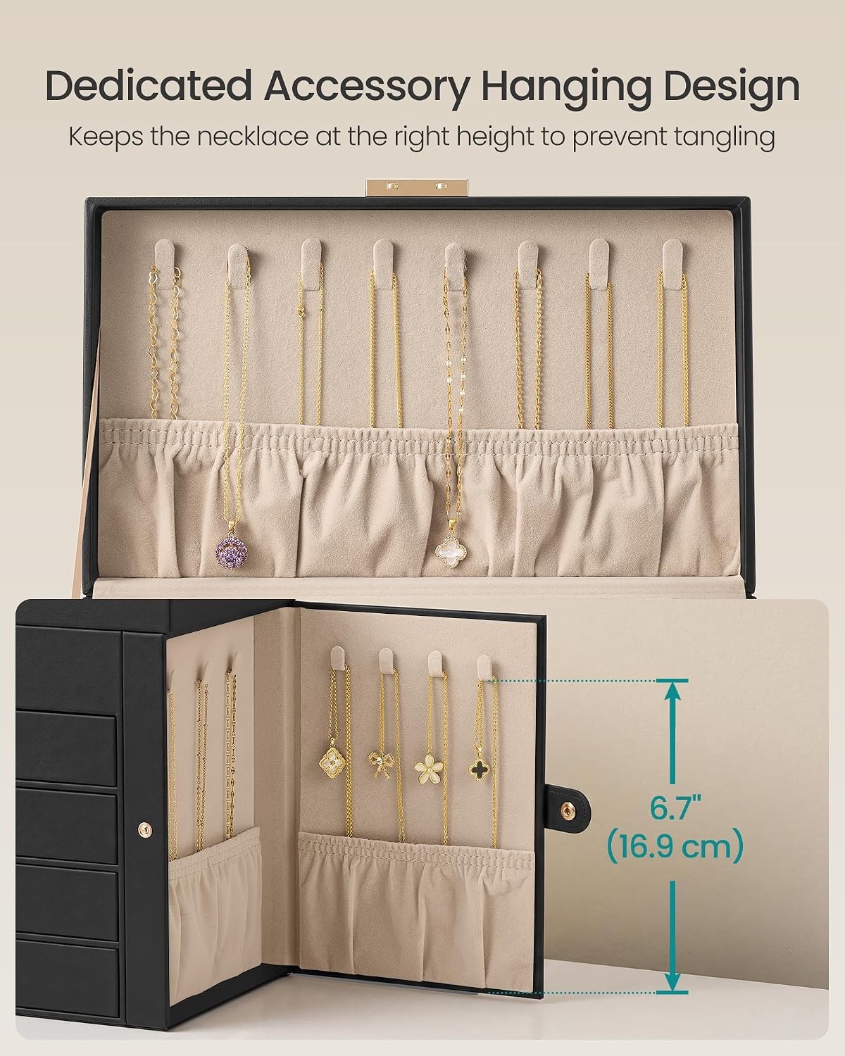image:imageSONGMICS Jewelry Box for Women 3Tier Jewelry Organizer with DrawersBlack