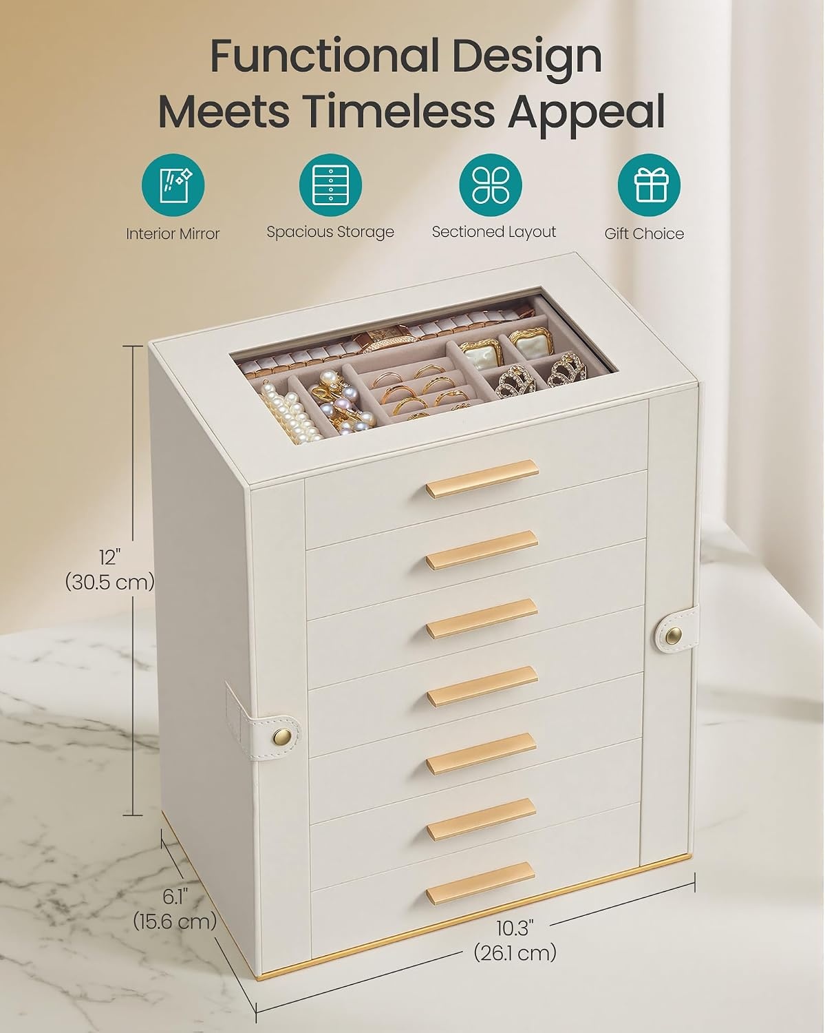 image:imageSONGMICS Jewelry Box for Women 3Tier Jewelry Organizer with DrawersCream Tan