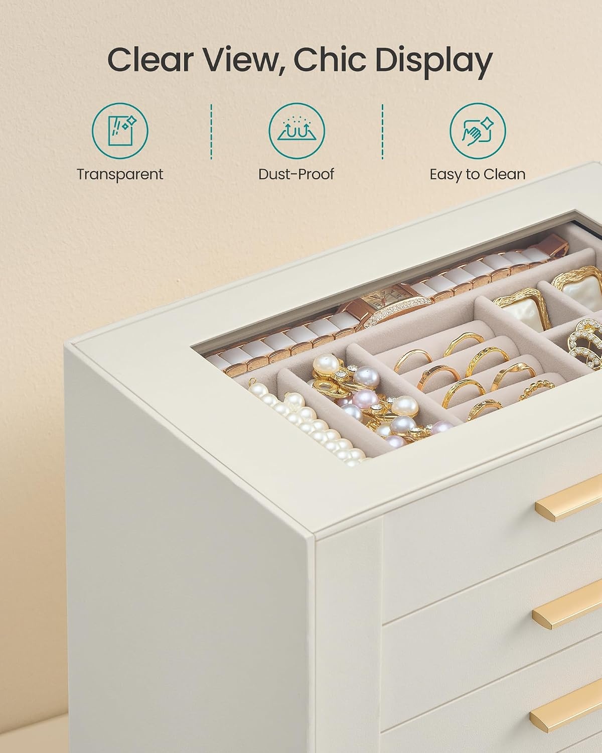 image:imageSONGMICS Jewelry Box for Women 3Tier Jewelry Organizer with DrawersCream Tan