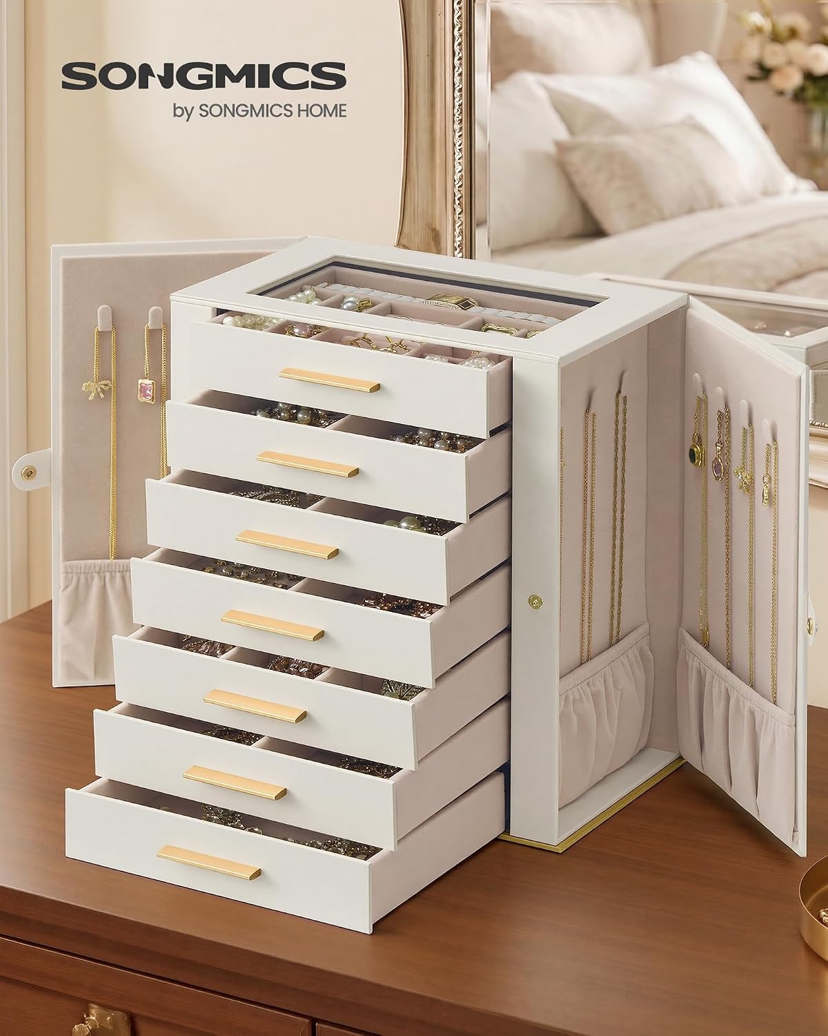 image:imageSONGMICS Jewelry Box for Women 3Tier Jewelry Organizer with DrawersCream Tan