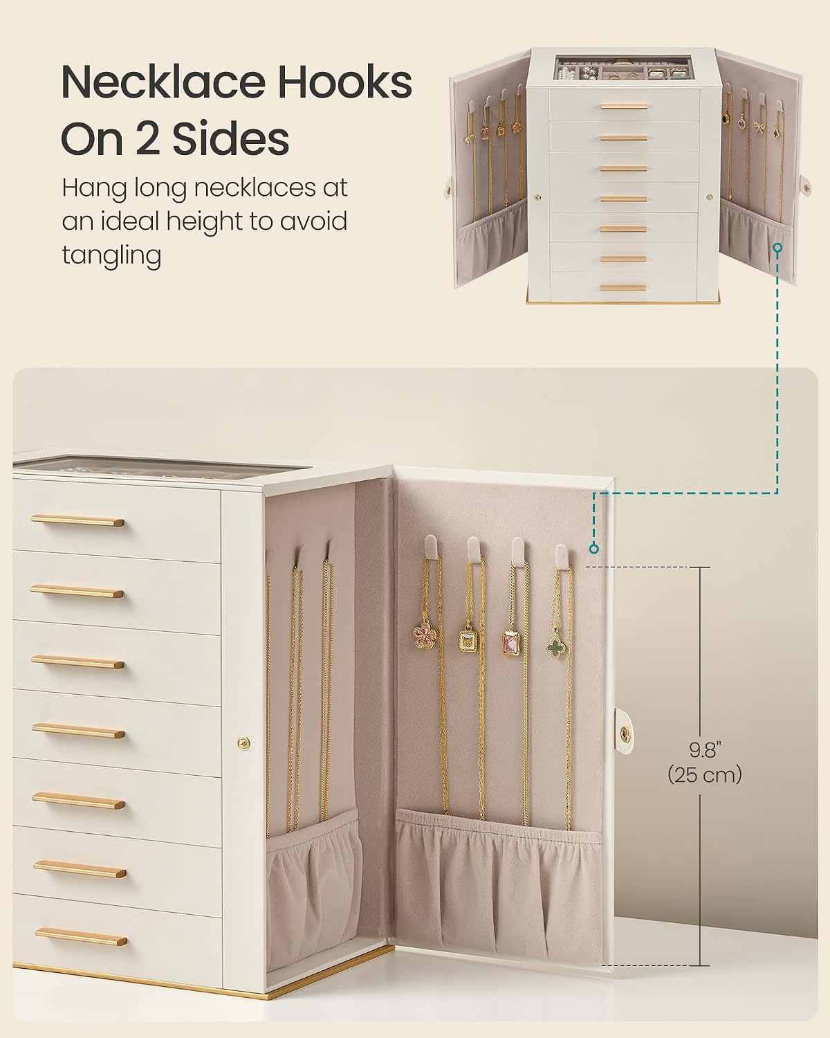image:imageSONGMICS Jewelry Box for Women 3Tier Jewelry Organizer with DrawersCream Tan