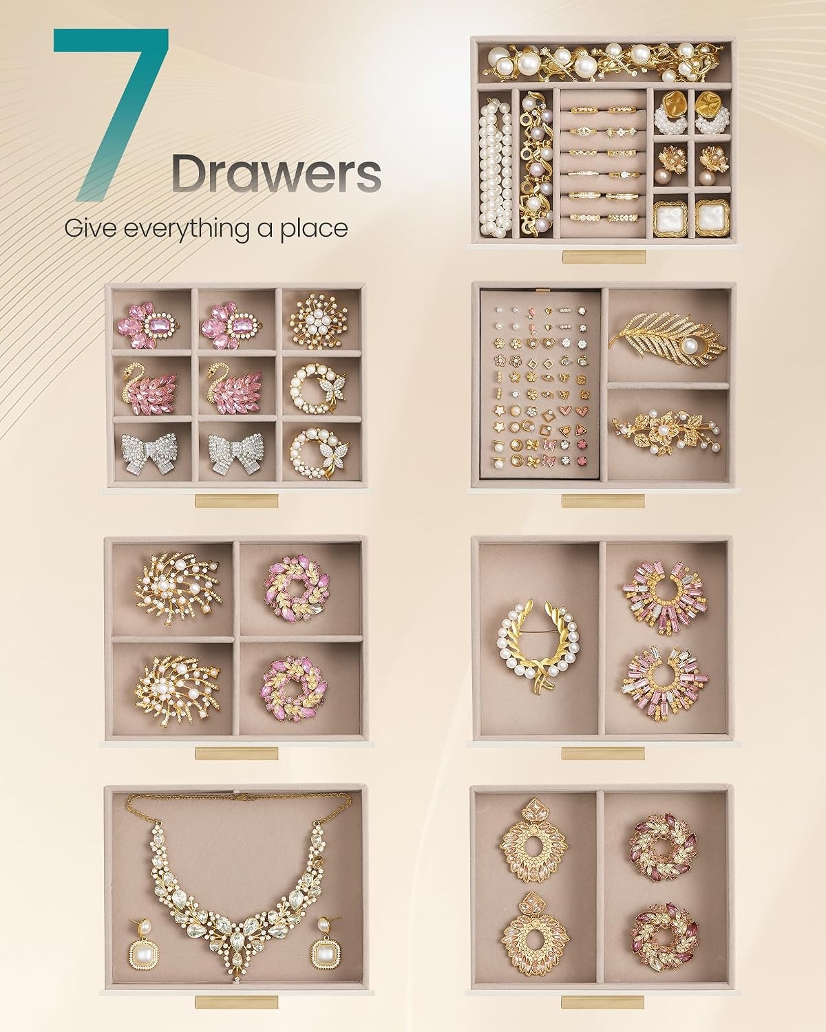 image:imageSONGMICS Jewelry Box for Women 3Tier Jewelry Organizer with DrawersCream Tan