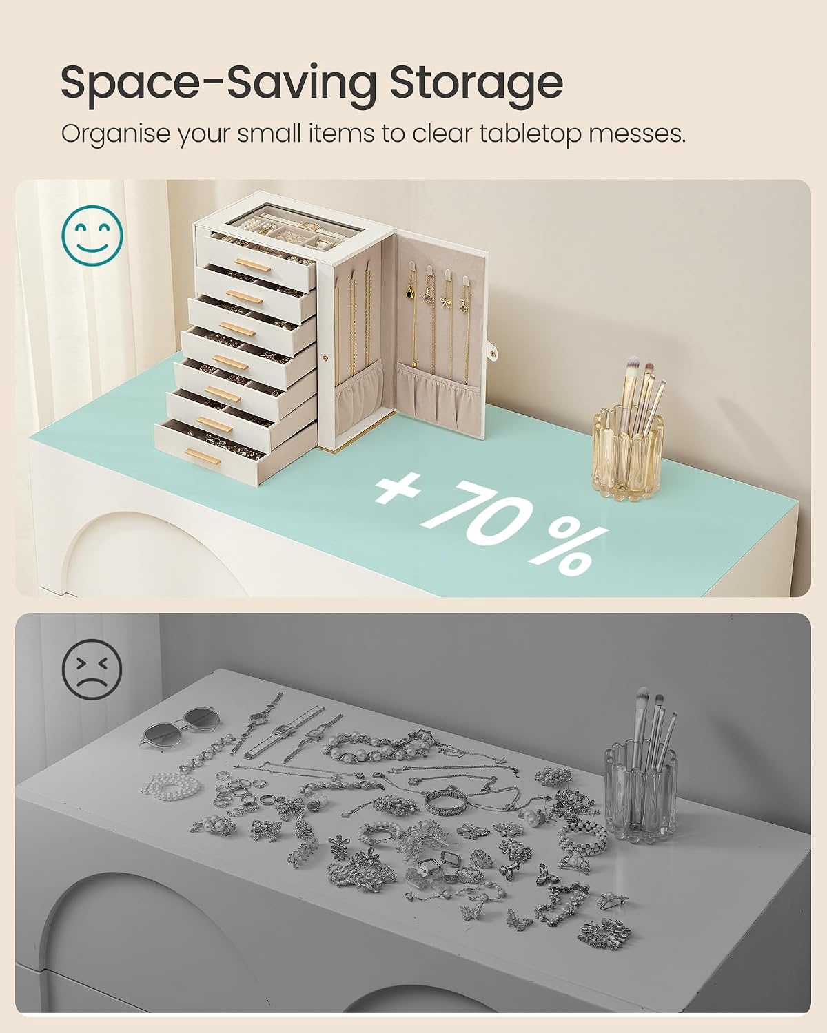 image:imageSONGMICS Jewelry Box for Women 3Tier Jewelry Organizer with DrawersCream Tan