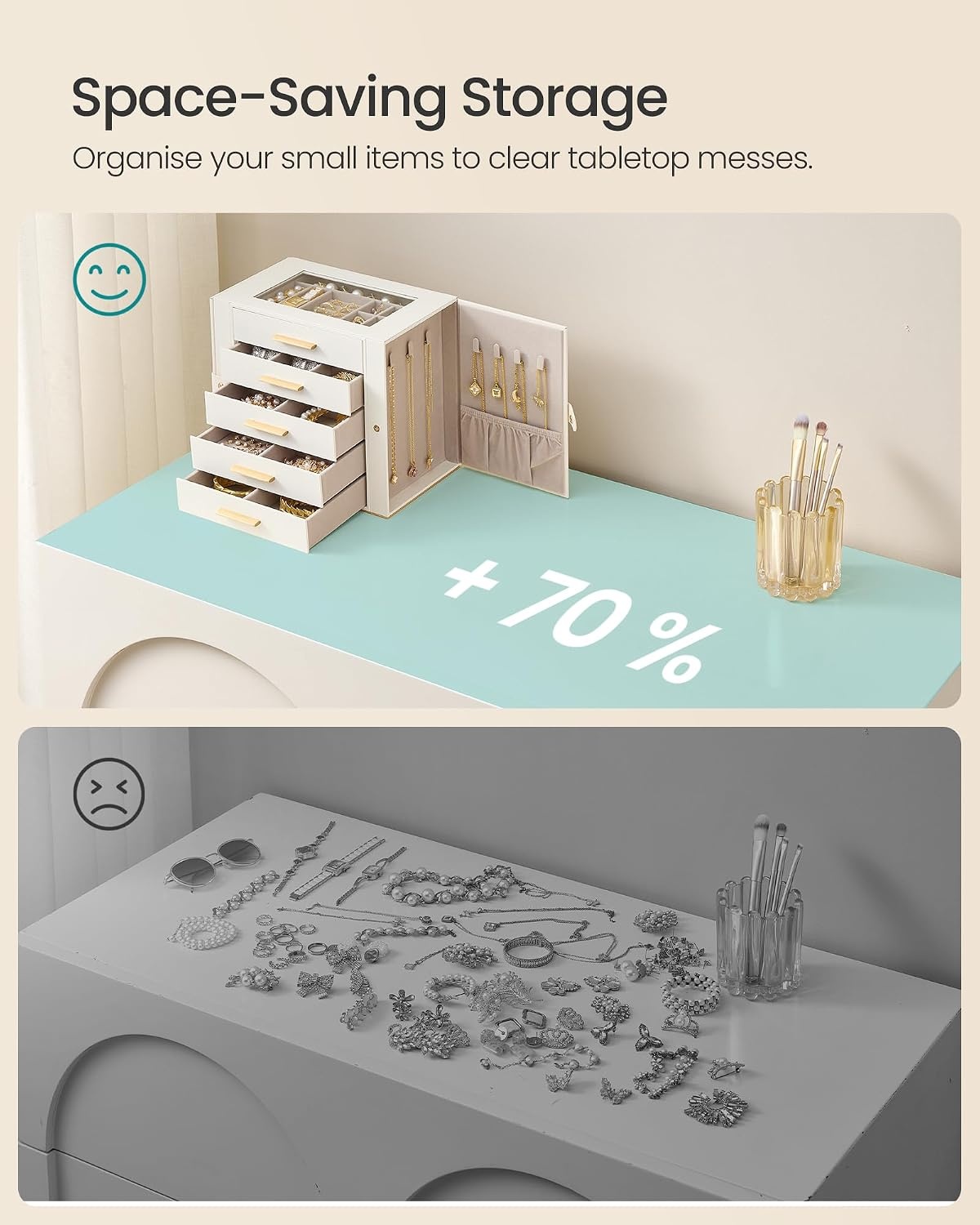 image:imageSONGMICS Jewelry Box for Women 3Tier Jewelry Organizer with DrawersCream White Tan
