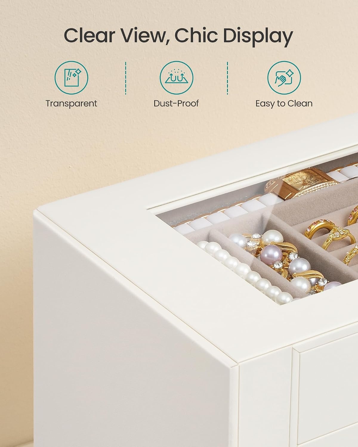 image:imageSONGMICS Jewelry Box for Women 3Tier Jewelry Organizer with DrawersCream White Tan