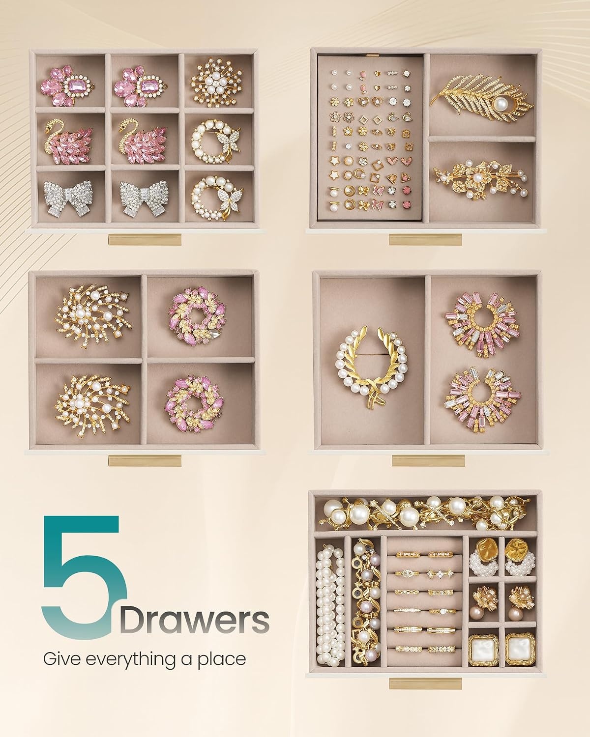 image:imageSONGMICS Jewelry Box for Women 3Tier Jewelry Organizer with DrawersCream White Tan