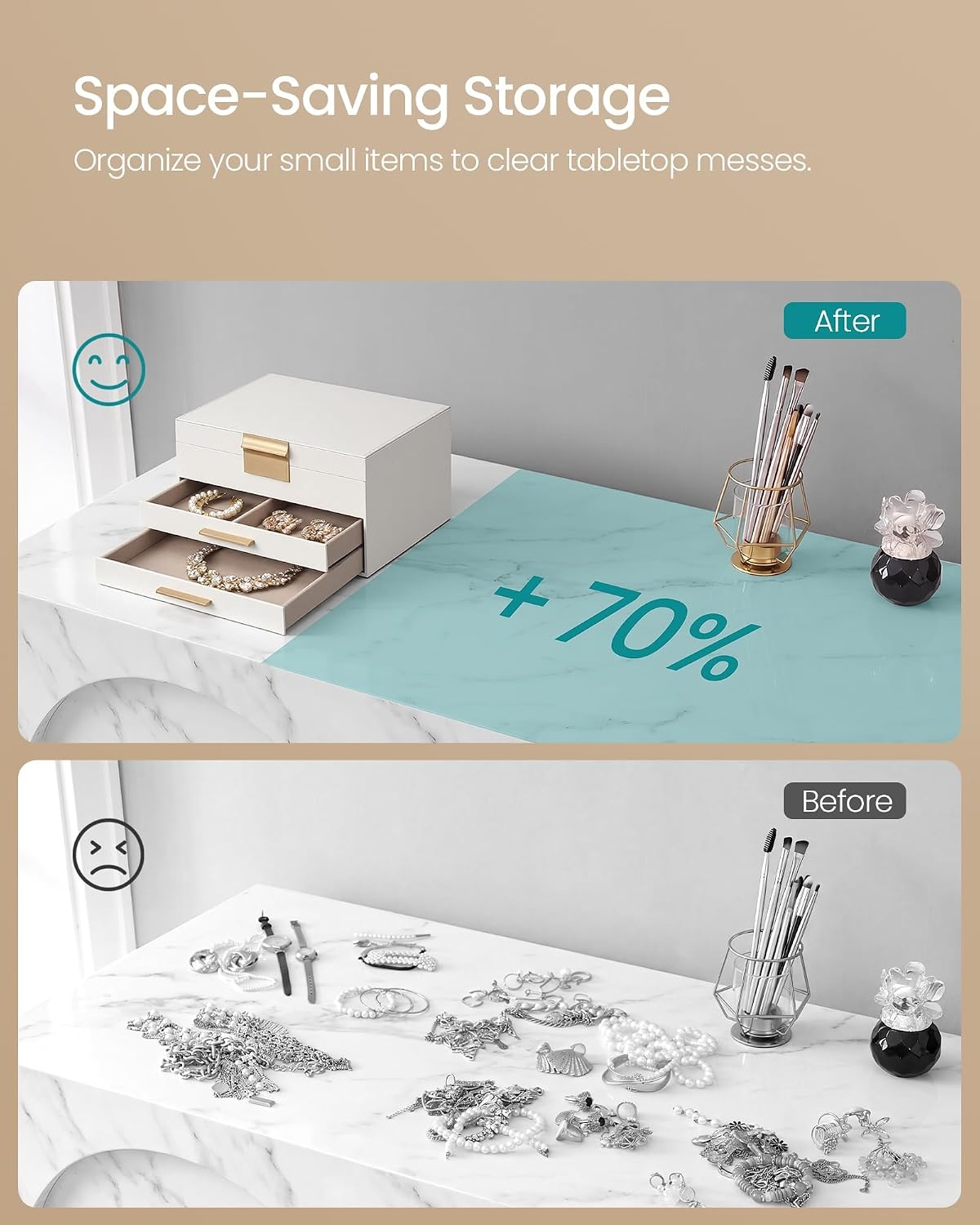 image:imageSONGMICS Jewelry Box for Women 3Tier Jewelry Organizer with DrawersCream White Tan