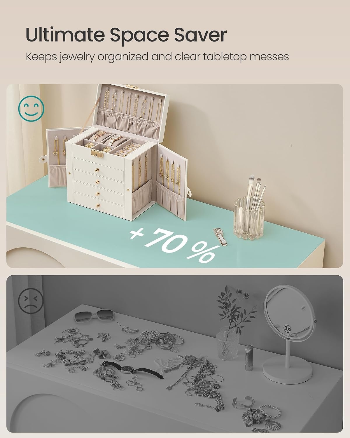 image:imageSONGMICS Jewelry Box for Women 3Tier Jewelry Organizer with DrawersCream White