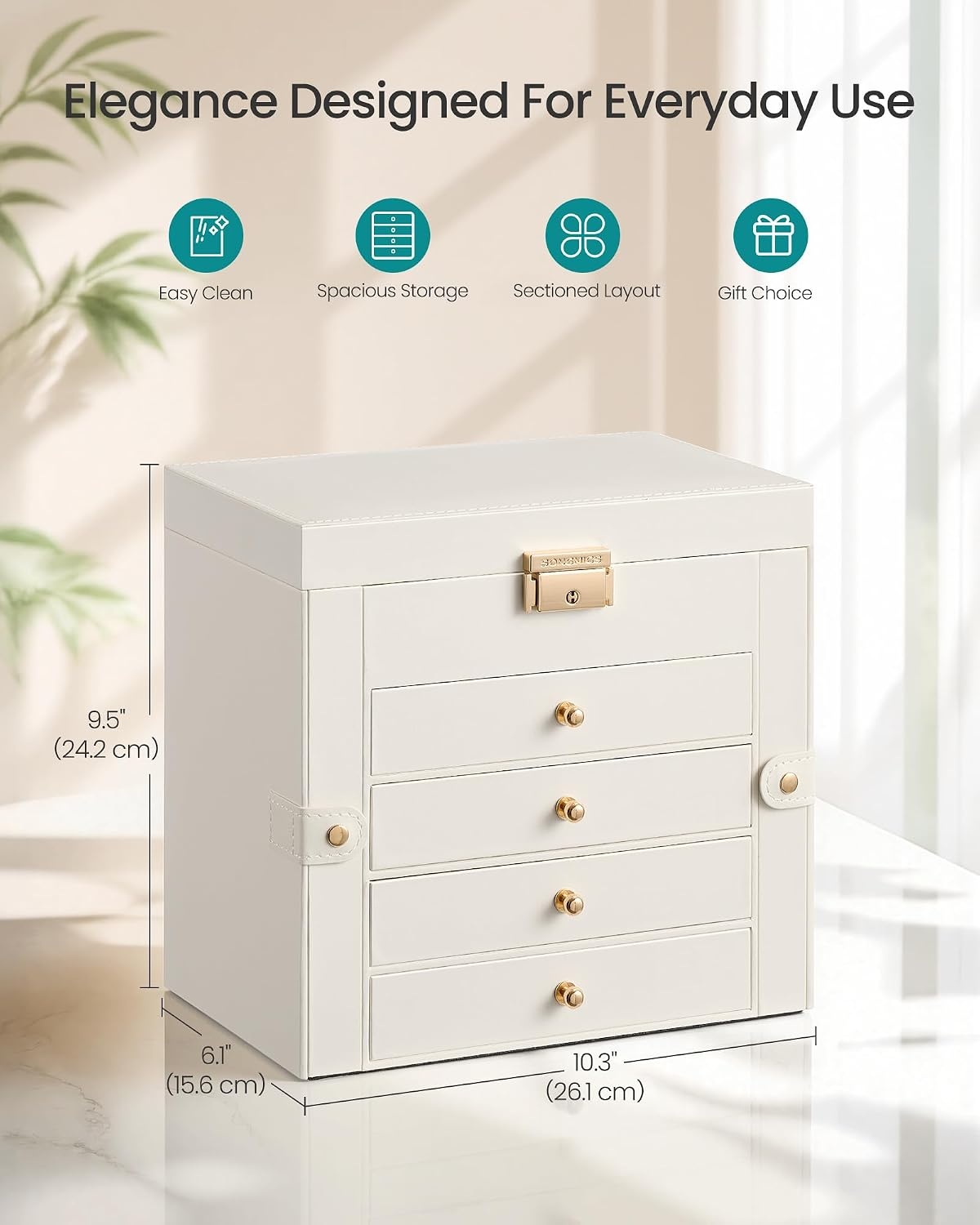 image:imageSONGMICS Jewelry Box for Women 3Tier Jewelry Organizer with DrawersCream White