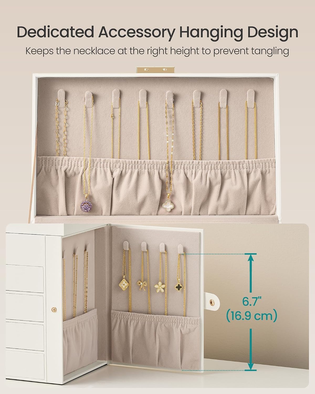 image:imageSONGMICS Jewelry Box for Women 3Tier Jewelry Organizer with DrawersCream White