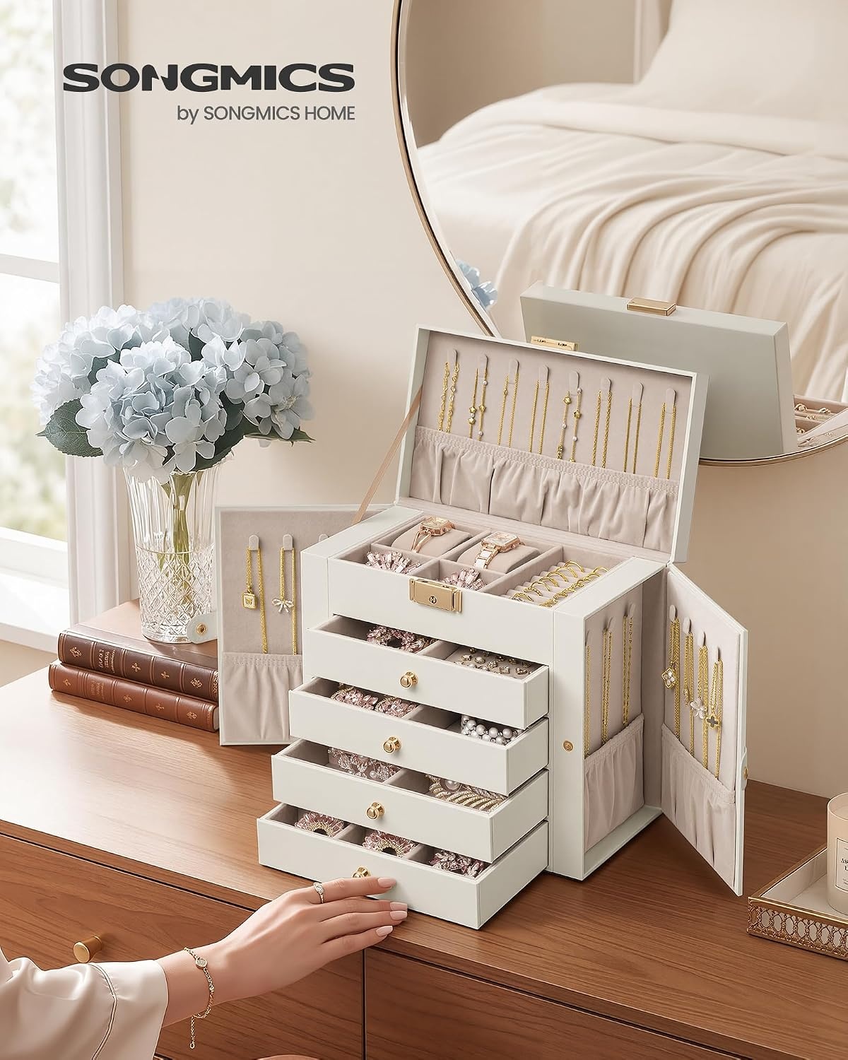 image:imageSONGMICS Jewelry Box for Women 3Tier Jewelry Organizer with DrawersCream White