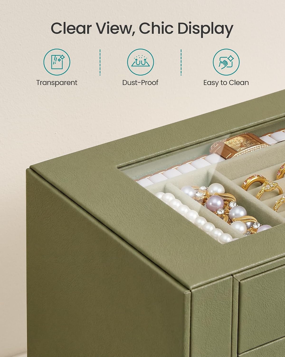 image:imageSONGMICS Jewelry Box for Women 3Tier Jewelry Organizer with DrawersGreen White