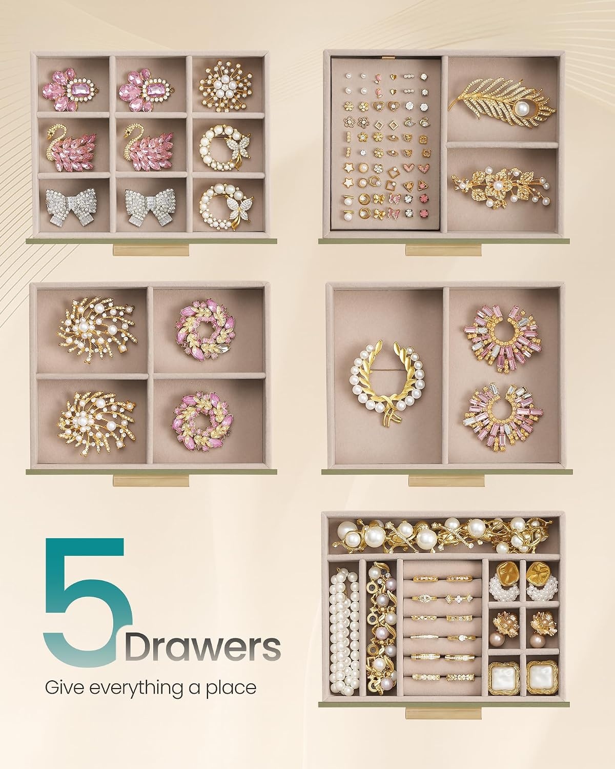image:imageSONGMICS Jewelry Box for Women 3Tier Jewelry Organizer with DrawersGreen White