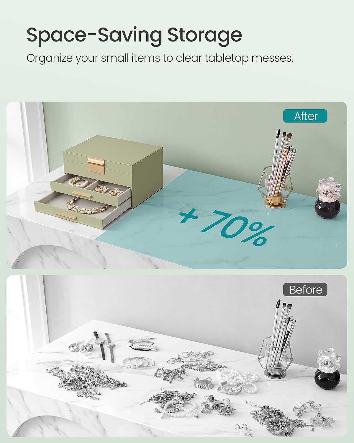 image:imageSONGMICS Jewelry Box for Women 3Tier Jewelry Organizer with DrawersGreen White