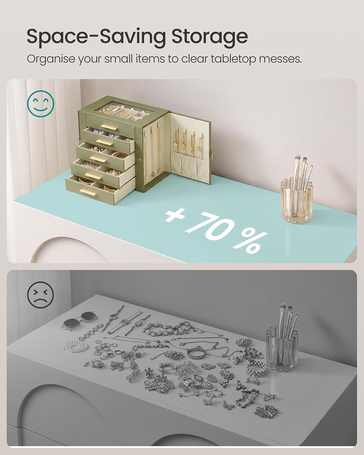 image:imageSONGMICS Jewelry Box for Women 3Tier Jewelry Organizer with DrawersGreen White