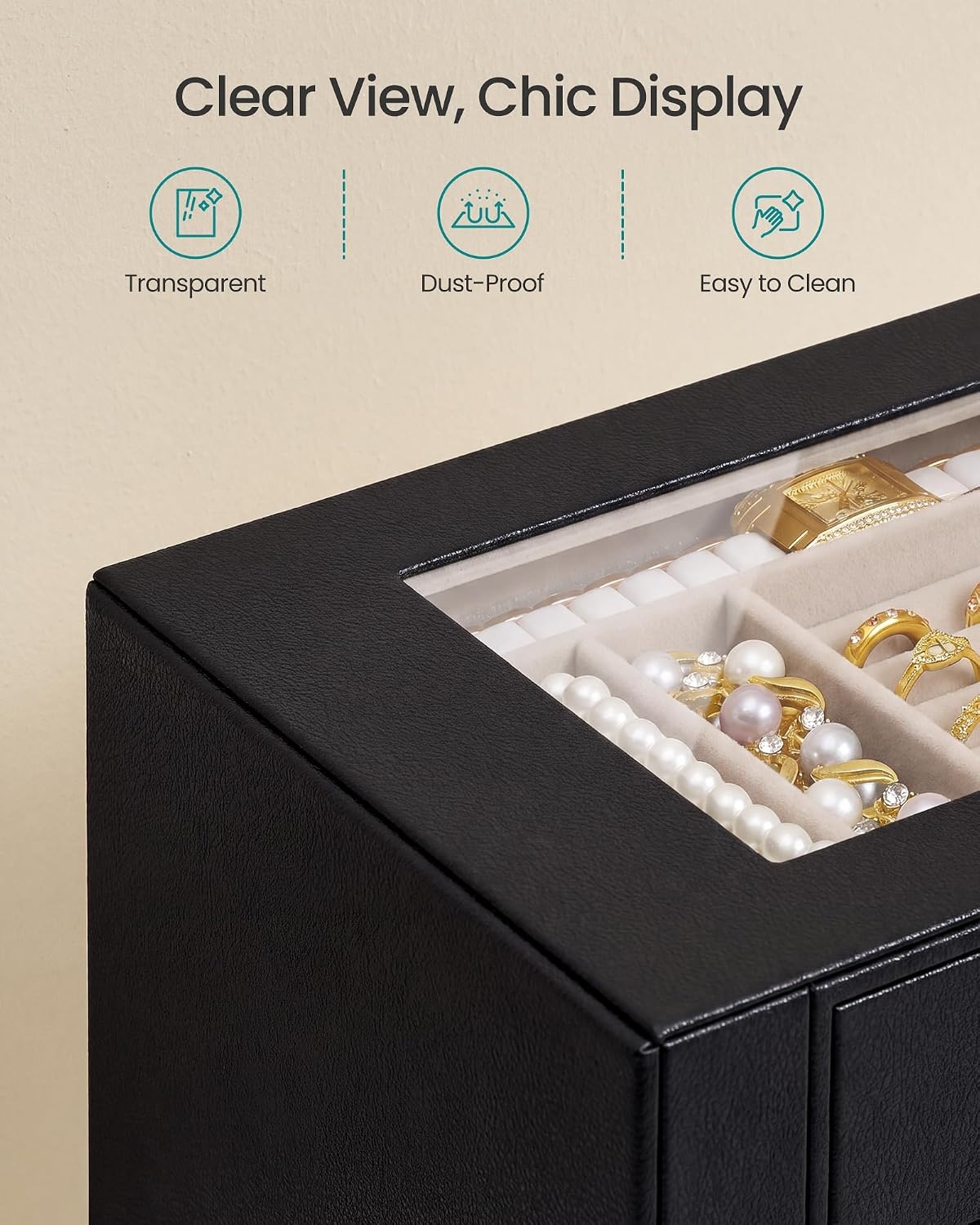 image:imageSONGMICS Jewelry Box for Women 3Tier Jewelry Organizer with DrawersTan Black