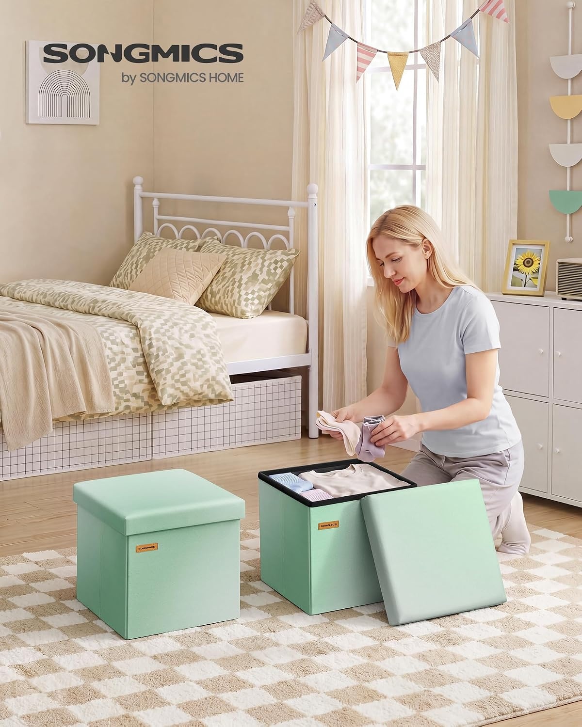 image:imageSONGMICS Small Folding Storage Ottoman 118 x 118 x 118 inBluegreen Ombre