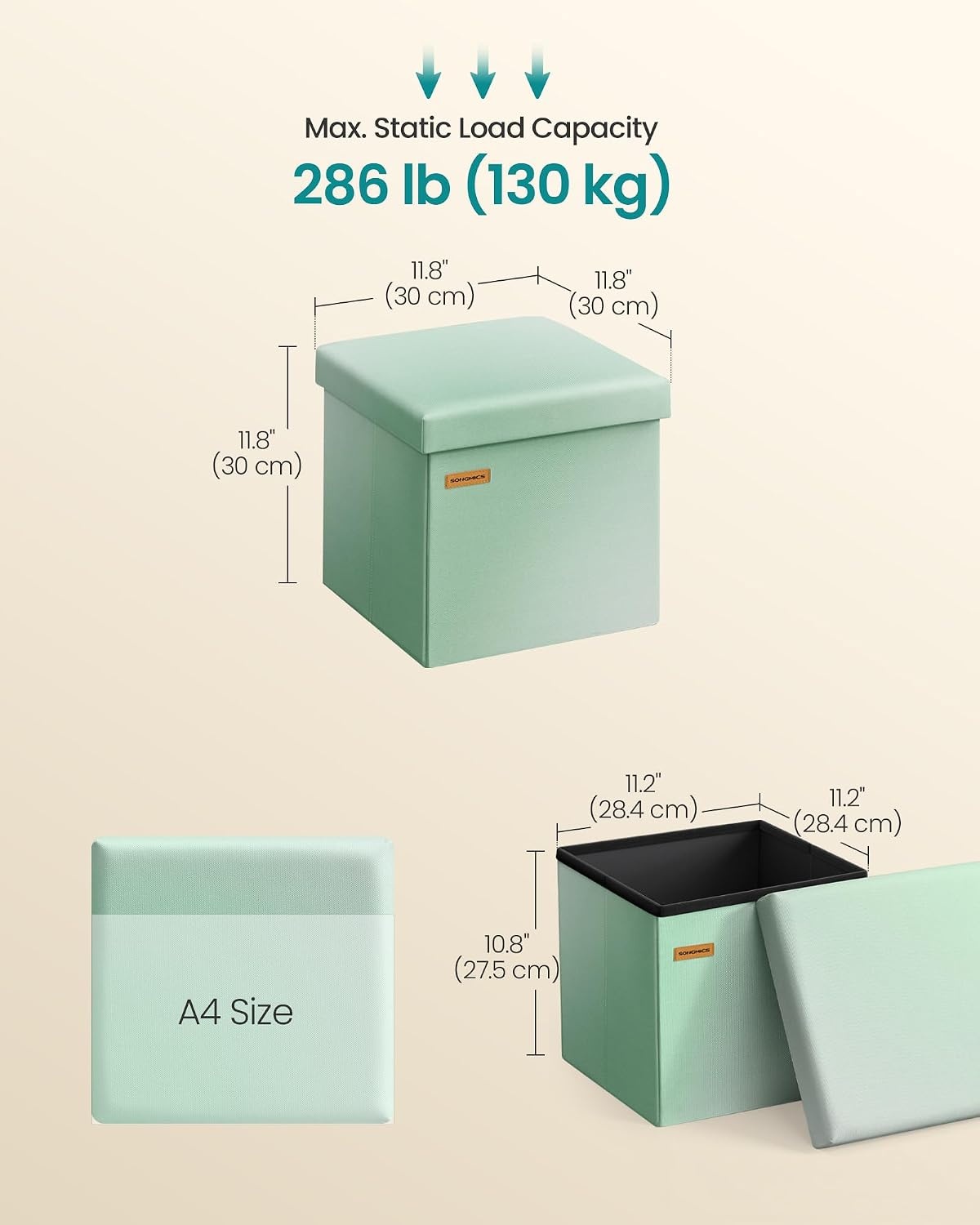 image:imageSONGMICS Small Folding Storage Ottoman 118 x 118 x 118 inBluegreen Ombre