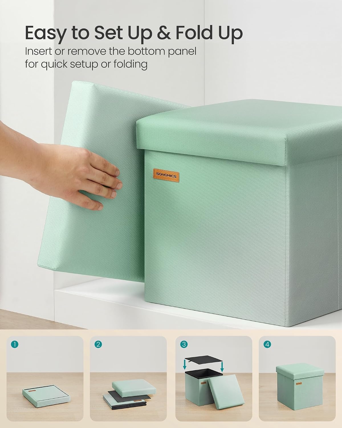 image:imageSONGMICS Small Folding Storage Ottoman 118 x 118 x 118 inBluegreen Ombre