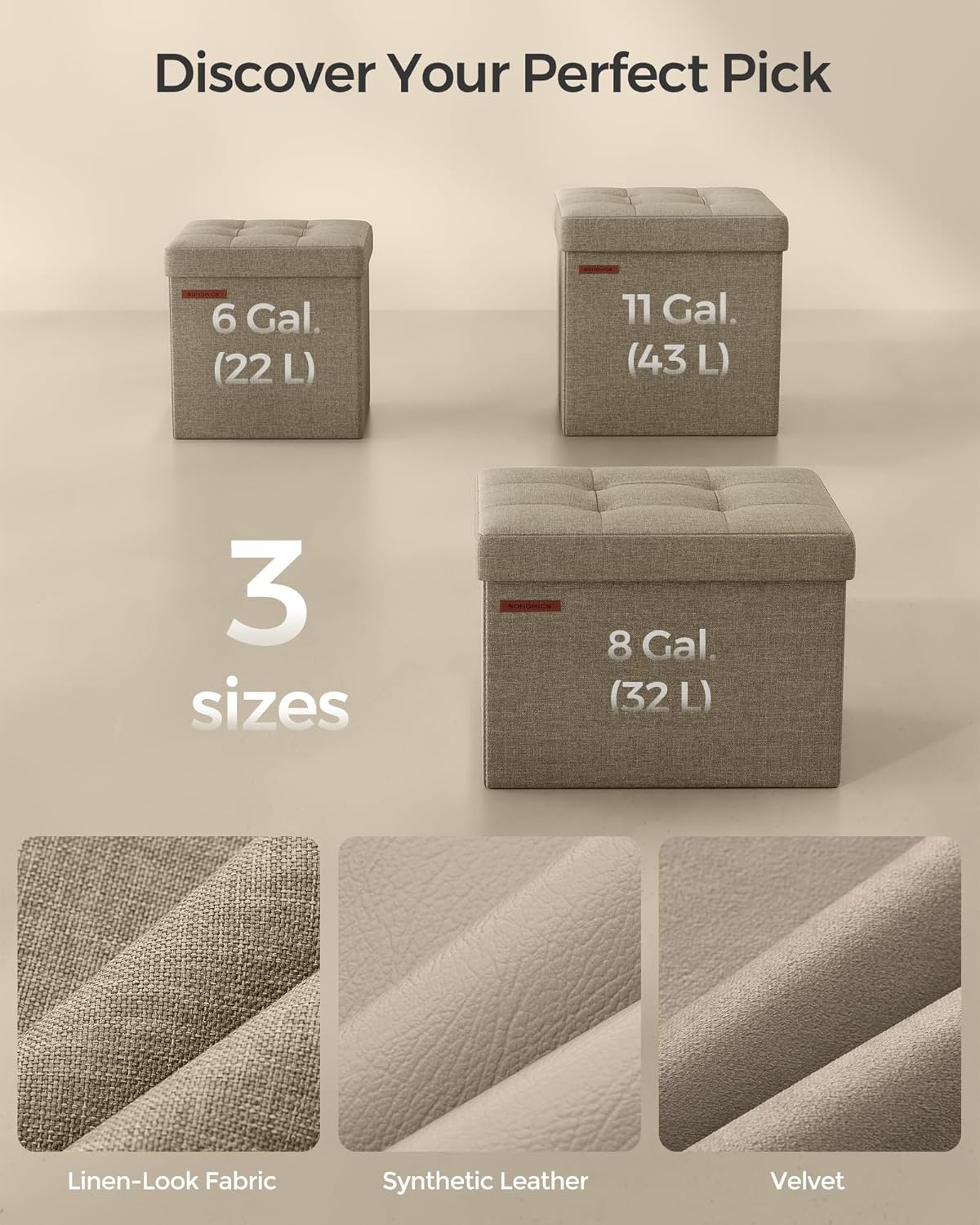 image:imageSONGMICS Small Folding Storage Ottoman 118 x 118 x 118 inCamel Brown