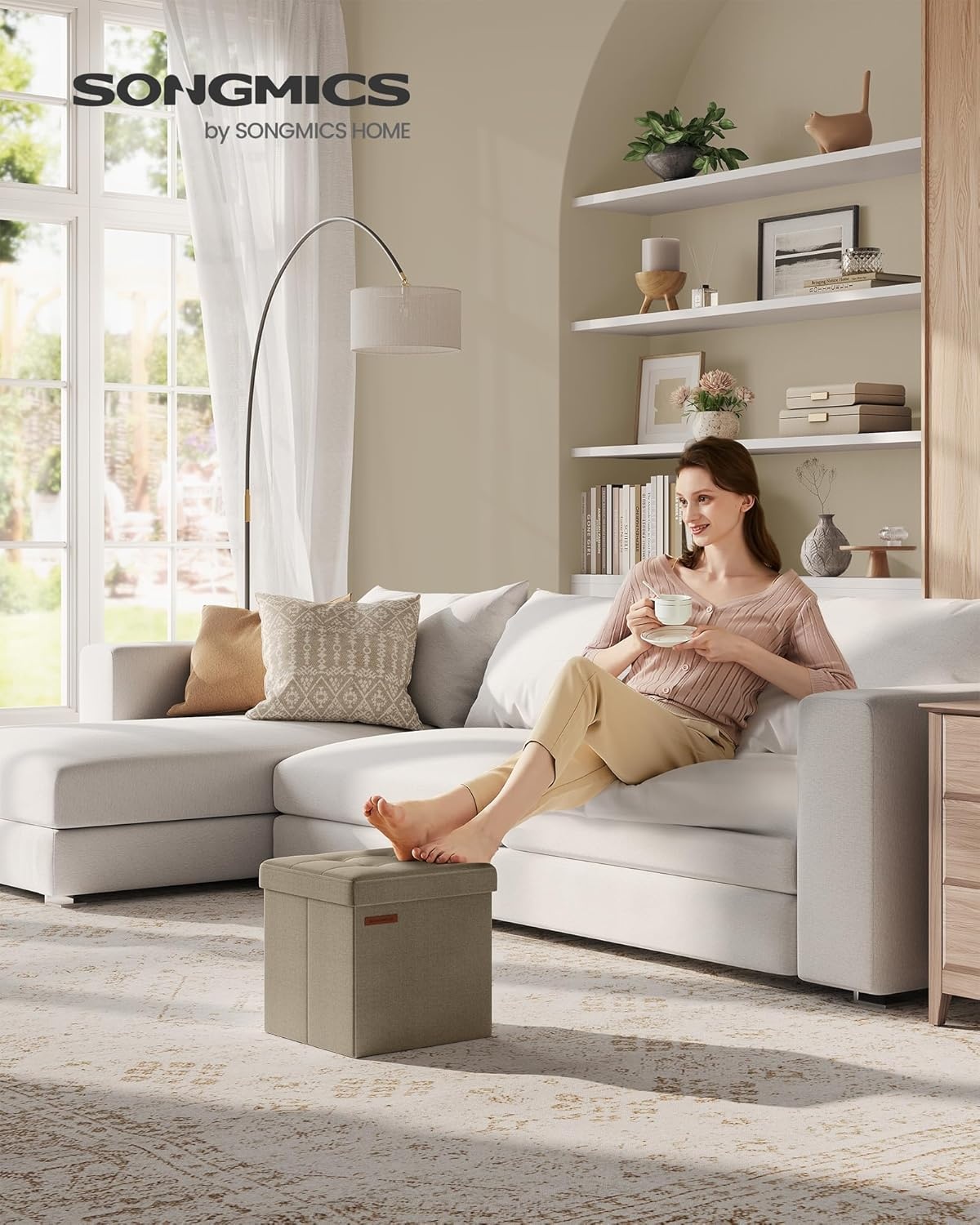 image:imageSONGMICS Small Folding Storage Ottoman 118 x 118 x 118 inCamel Brown