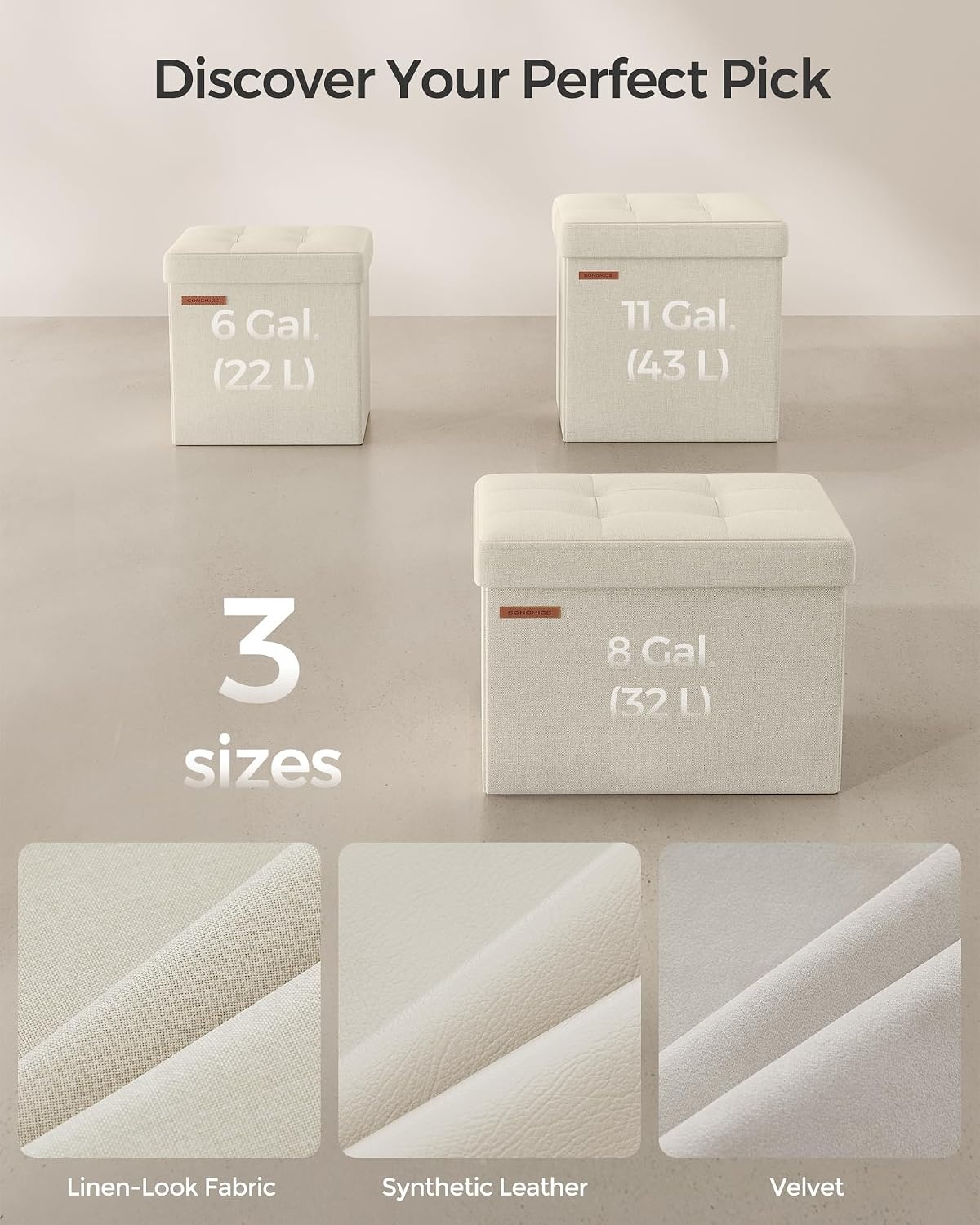 image:imageSONGMICS Small Folding Storage Ottoman 118 x 118 x 118 inCream White