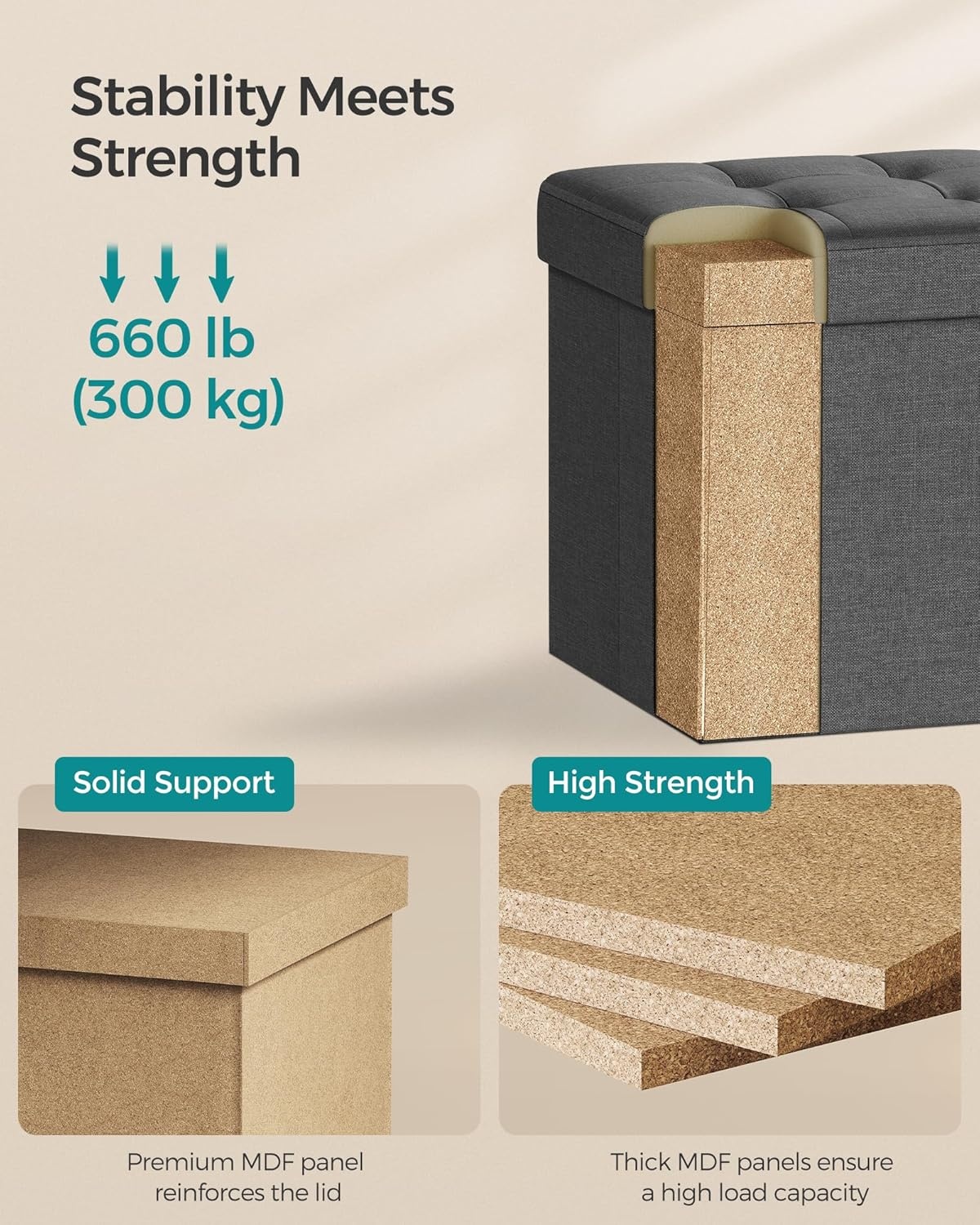 image:imageSONGMICS Small Folding Storage Ottoman 118 x 118 x 118 inDark Gray