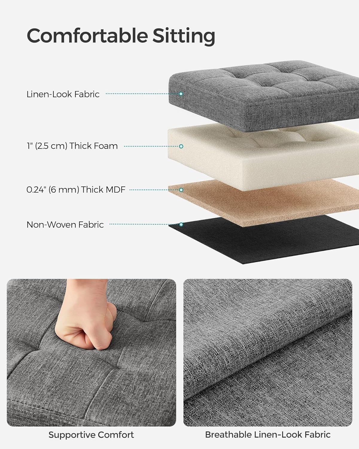 image:imageSONGMICS Small Folding Storage Ottoman 118 x 118 x 118 inDark Gray