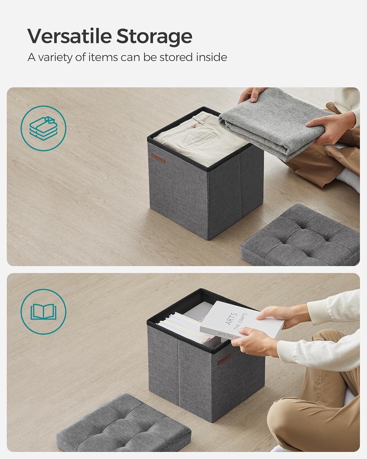 image:imageSONGMICS Small Folding Storage Ottoman 118 x 118 x 118 inDark Gray